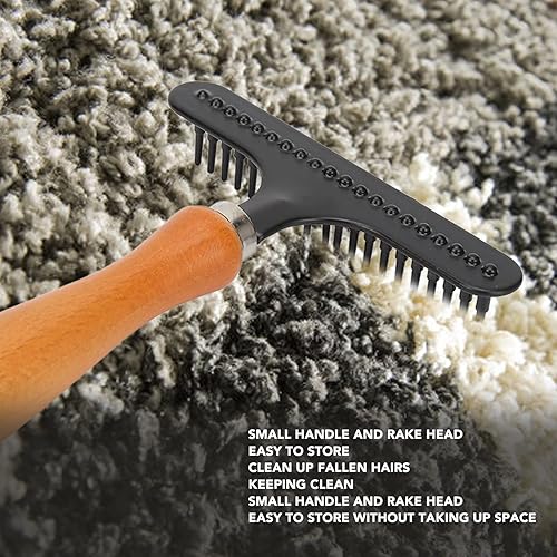 Miniatura 3 de Wooden Handle Pet Brush, Handheld Cat Grooming Rake, Stainless Steel Deshedding Brush for Cats Dogs with Comfortable Rounded Tips