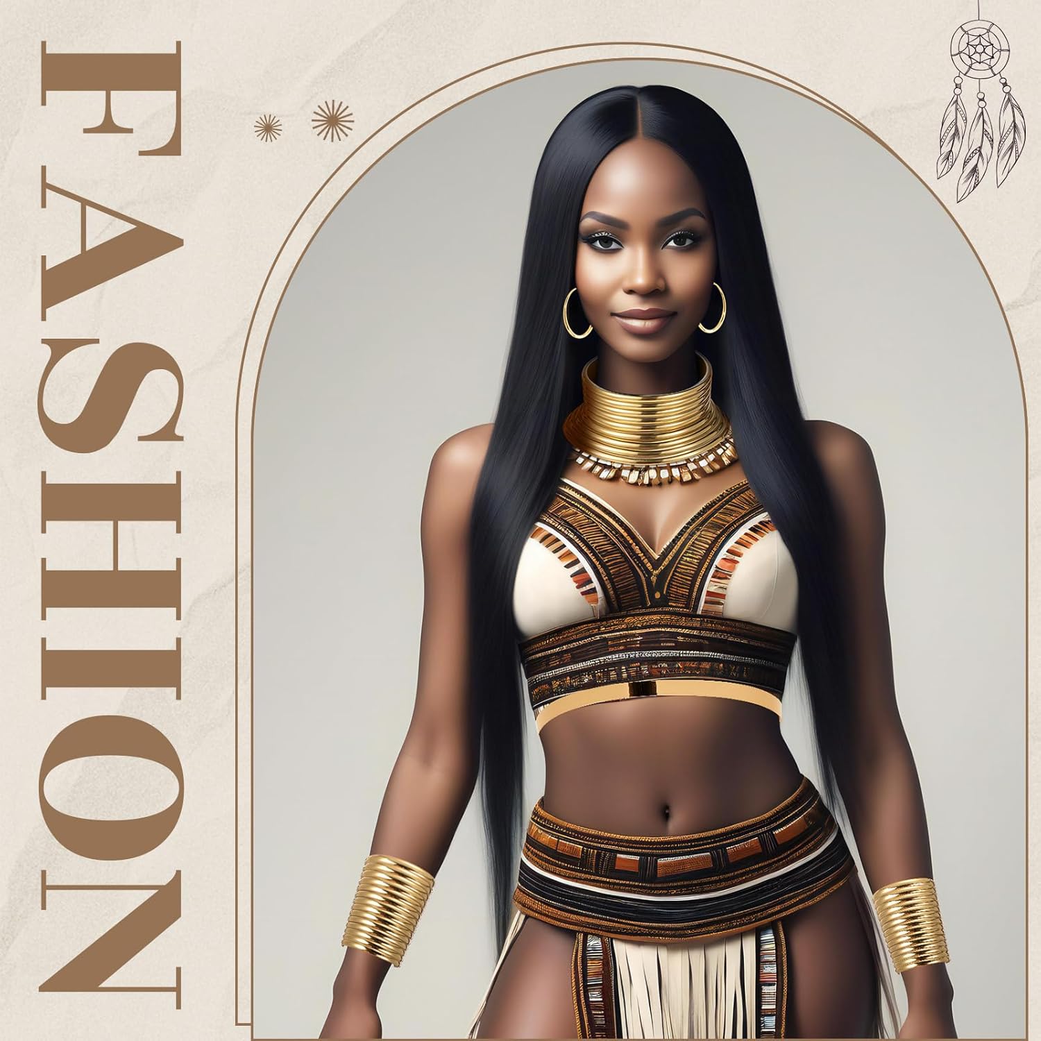 Sureio 4 Pcs African National Jewelry for Women Metal Waistband Choker Collars Leather Bracelet Gold Earring Halloween Cosplay Accessories Set - Image 5