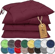 NatureMark Lot de 4 Galettes de Chaises avec Rubans 40x40 cm – Coussin de Chaise Épais pour Intérieur & Jardin – Couleur Bordeaux Rouge