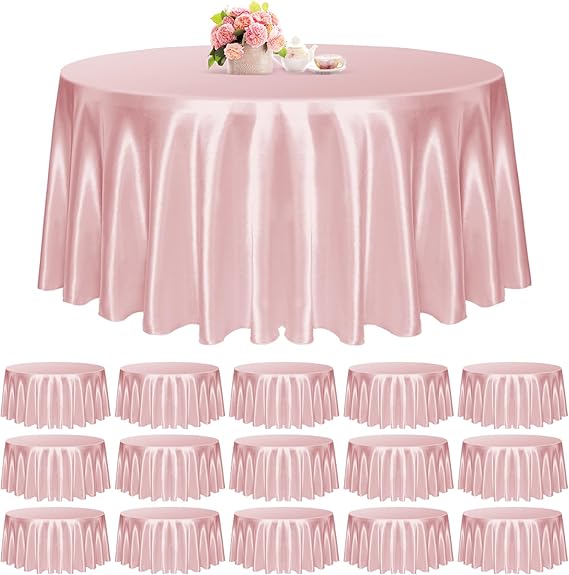 Lumaycens 15 Pack 108 Inch Rose Gold Round Tablecloth Satin