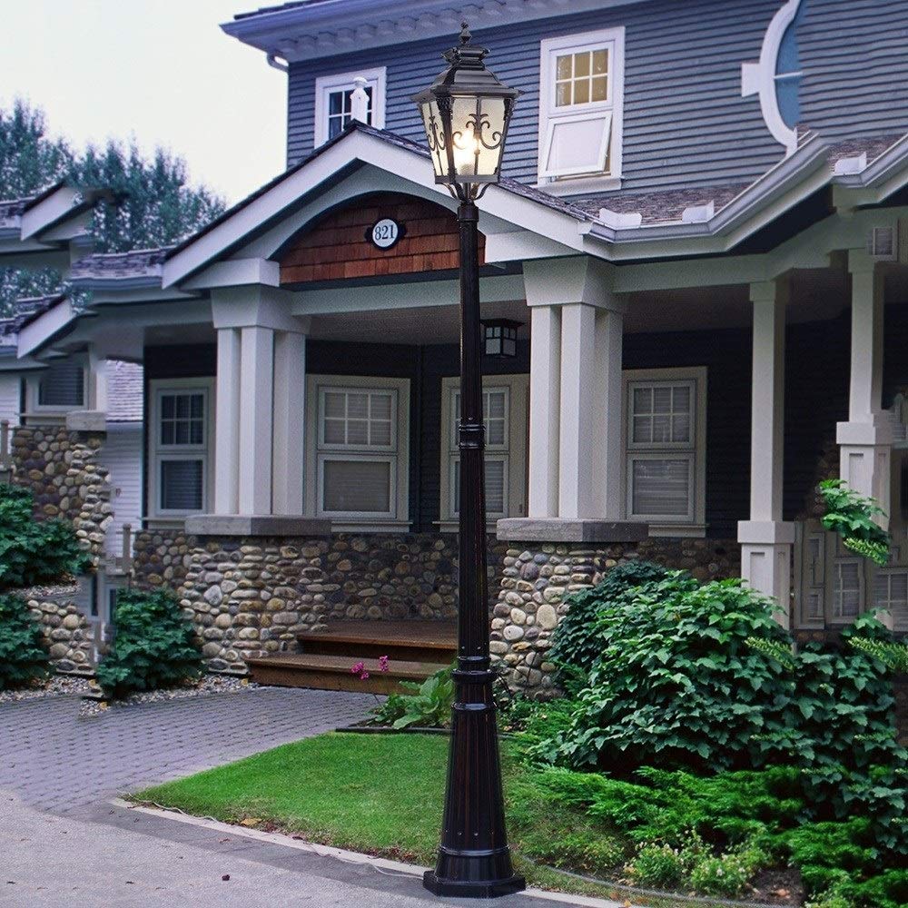 QUSYZD Lamp Post Lights Outdoor, Outdoor Lamp Outdoor Rainproof Anti-Rust Lawn Lantern European Villa Park High Pole Street Lighting Landscape Fixture Aluminum Rustic Courtyard,Black-1.1M