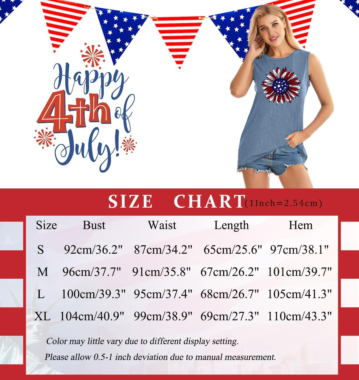 American Flag Sunflower Tank Top Women 4th of July Patriotic Sleeveless Shirts USA Stars Stripes Tee Top - Image 7