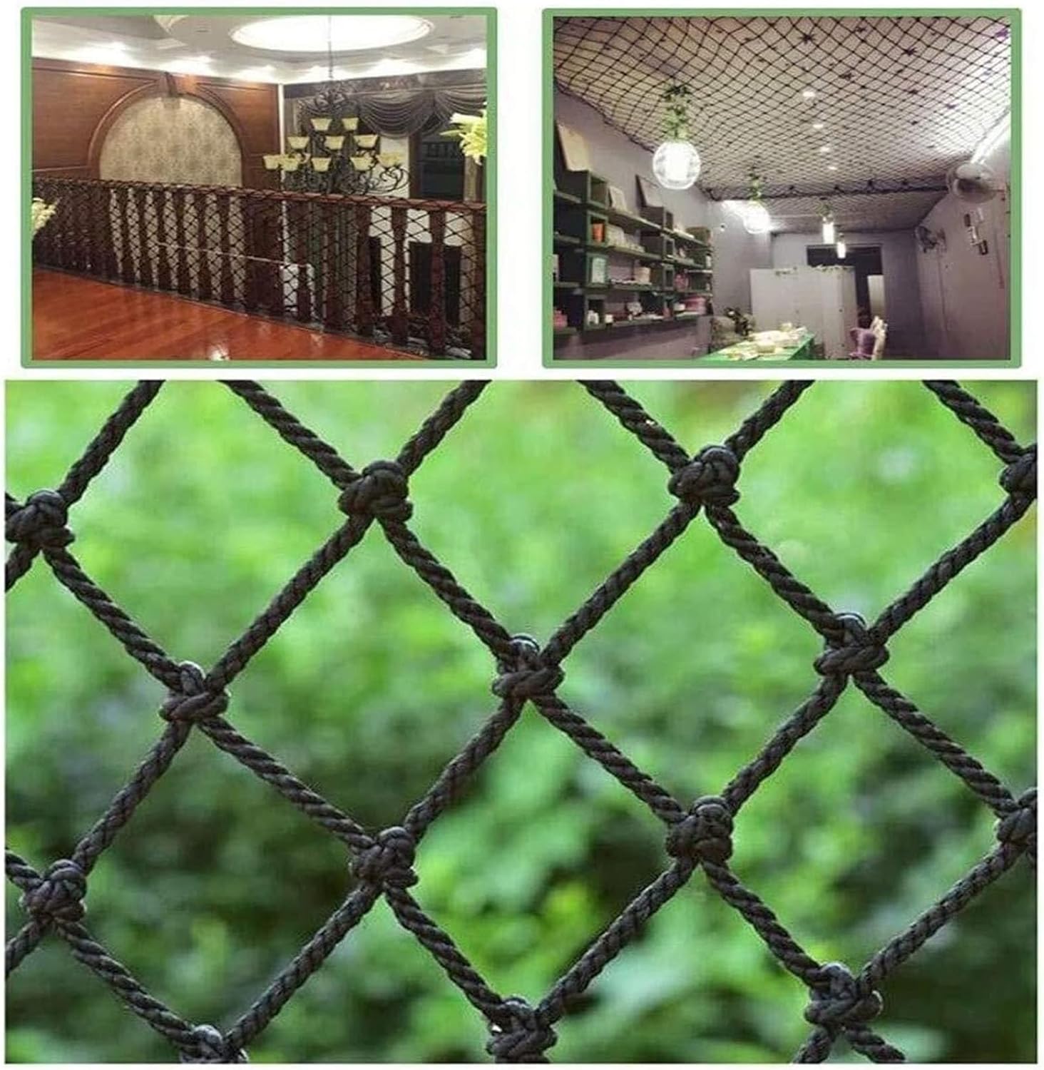 Durable Children's Climbing Net - 3m x 9m Black Safety Net for Tree House & Balcony, Hemp Rope Cargo Net for Outdoor Play & Adventures, Perfect for Kids' Climbing Fun