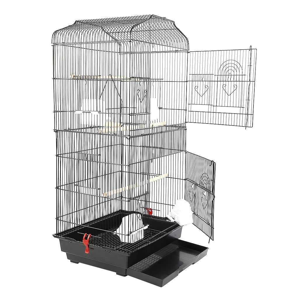 Jaula de cría para pájaros Solid Cage Pájaro sobre pie Aviario para pájaros interior/exterior, jaula de aves aves aves para periquito canario (negro, 46 x 36 x 92 cm)