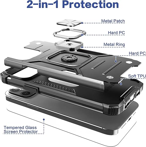 Miniatura 6 de Funda para iPhone 13 Pro con protector de pantalla, absorción de golpes, resistente, resistente a prueba de caídas, funda delgada con soporte