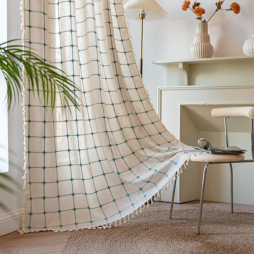 Miniatura 26 de Deeprove Cenefa Bohemia Blanca con Borlas para Decoración de Cocina y Cafetería, Cortinas Cortas de Algodón y Lino Crema Estilo Bohemio Rústico,