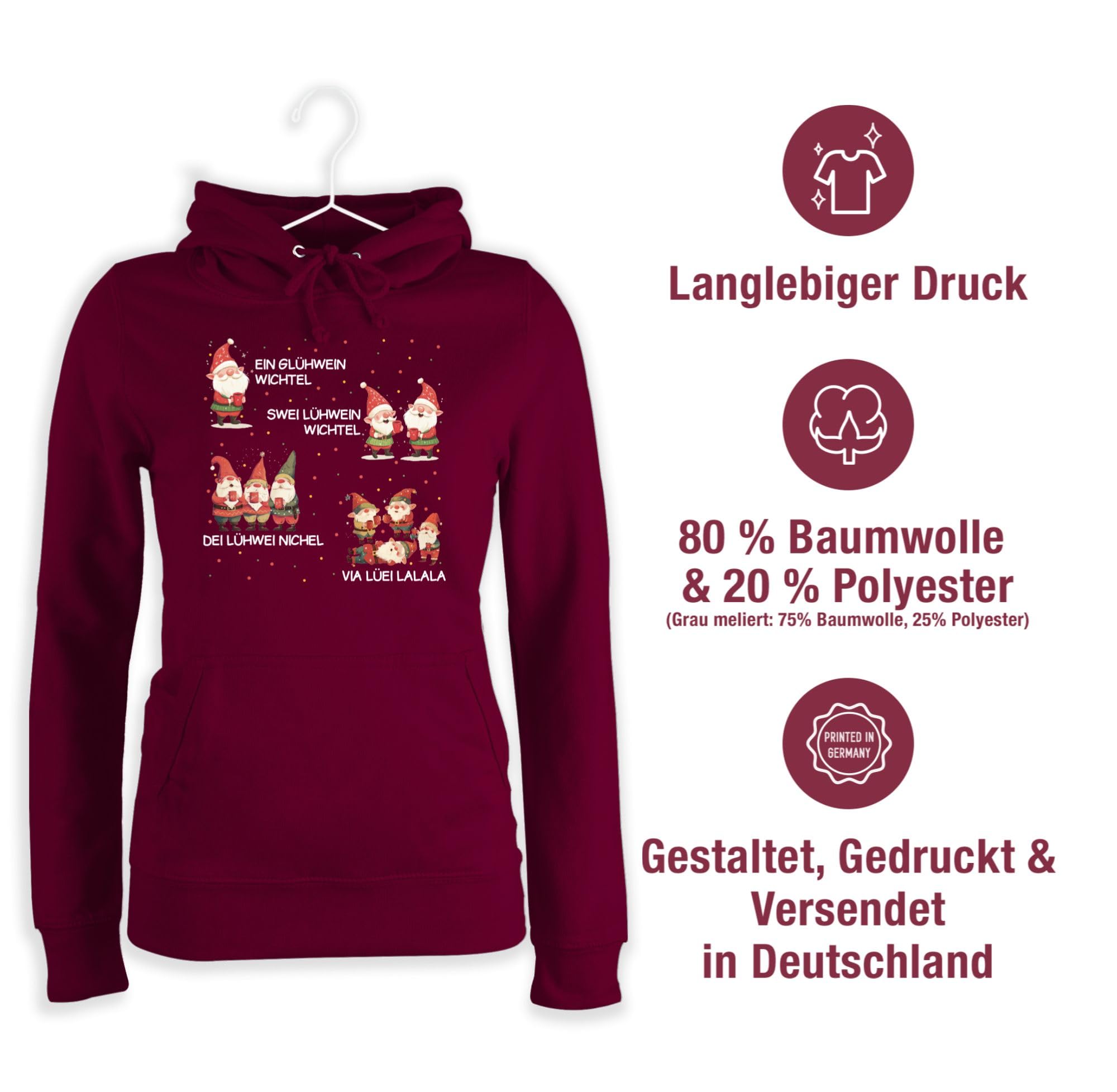 Shirtracer - Pullover Damen Hoodie Frauen - EIN Glühwein Swei Glühwein | Wichtel | EIN Glühwein Zwei Glühwein | Weihnachten | Wichtelgeschenk lustig | Elfe I Weihnachtsmarkt | Weihnachtsmotiv I