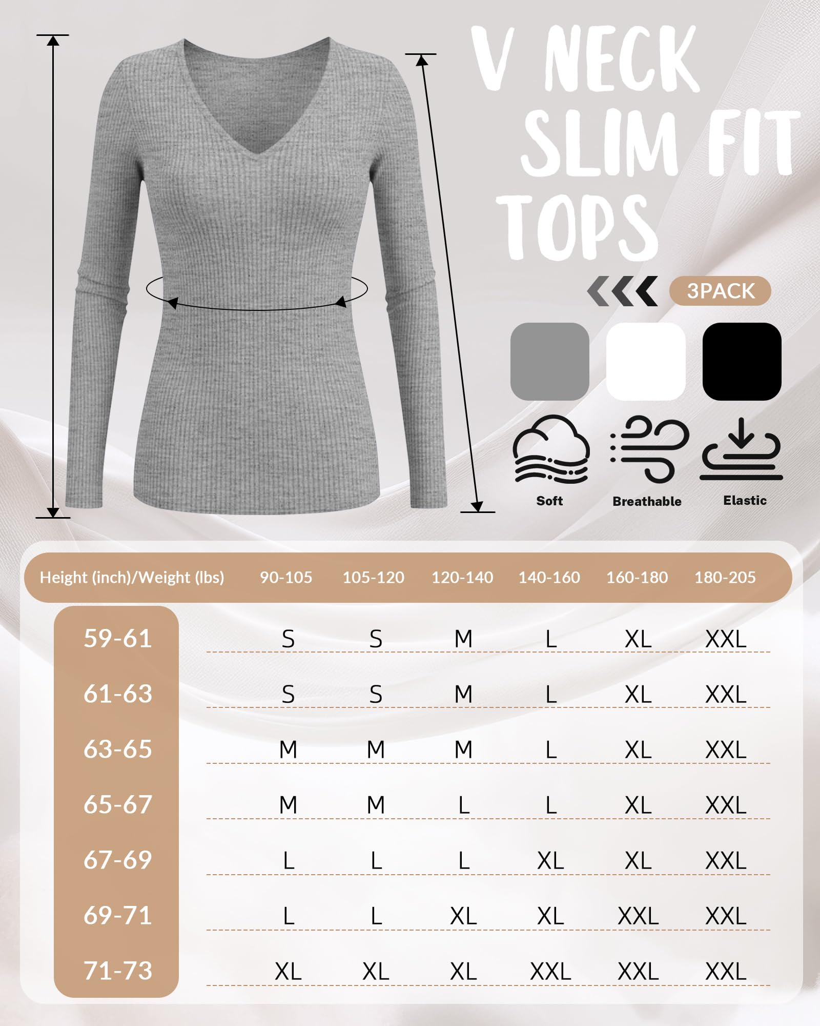 Ficerd Confezione da 3 Maglie a Coste per Donna | Tops in Cotone Con Scollo a V Per Uscire, Abbigliamento Casual Business, Canottiere Basic Aderenti Per Sotto Le Divise