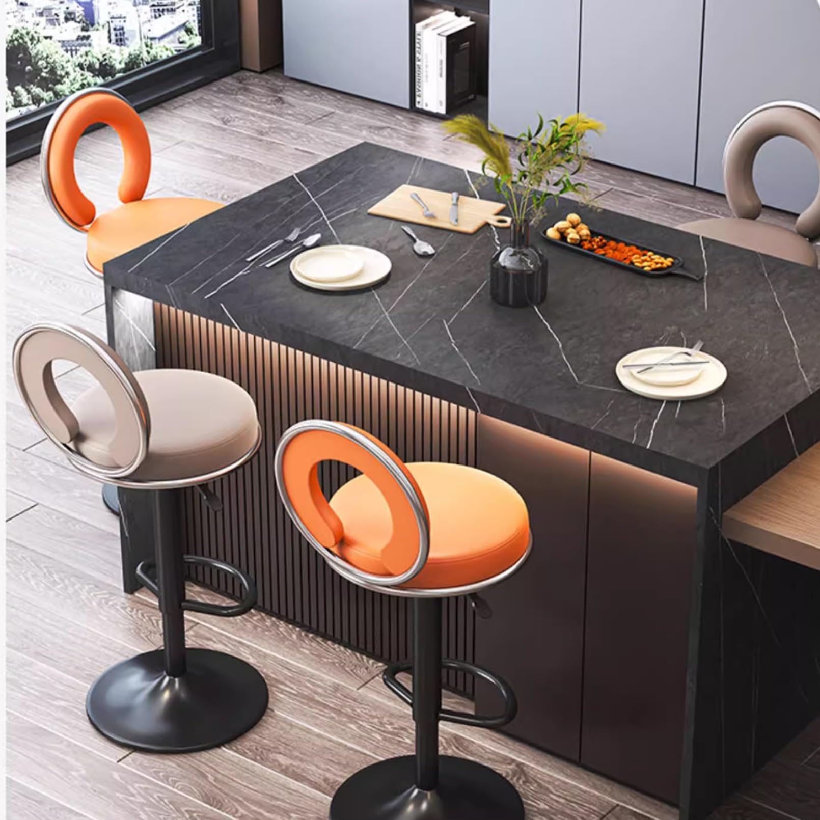 Sgabelli da bar per isola cucina, moderni, regolabili, girevoli, con schienale ergonomico e poggiapiedi in similpelle per cucina domestica (1 pezzo).