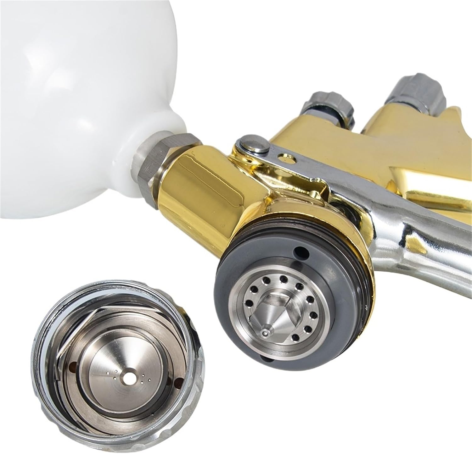 1pc 1.3mm 1.8mm Pneumatic Paint Spray Furniture Automotive Leather Refinish Varnish Application Spray Tools Cup 600ml(Red,EU Plug)