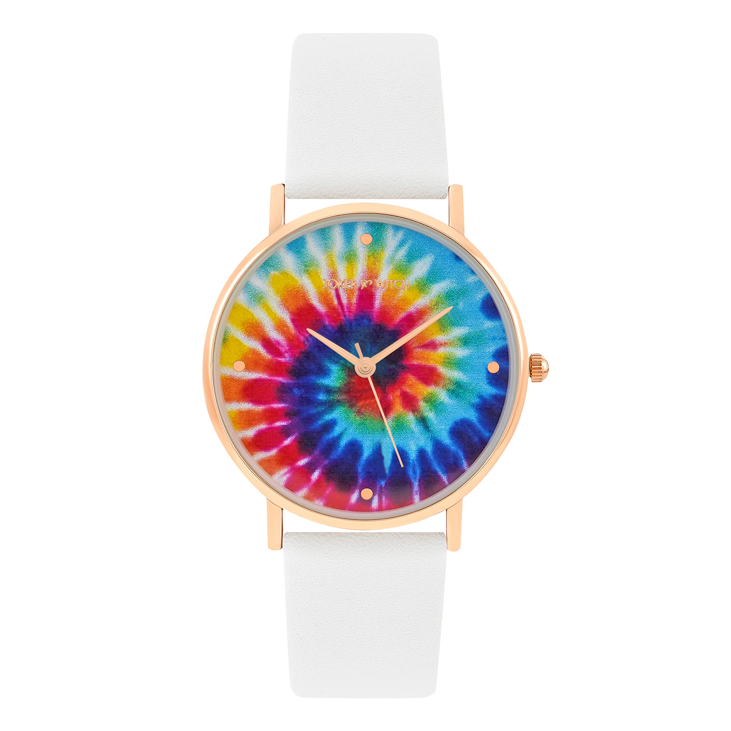 Joker & WitchRainbow 36mm Multi-Color Dial 18mm White Faux Leather Strap Watch for Women