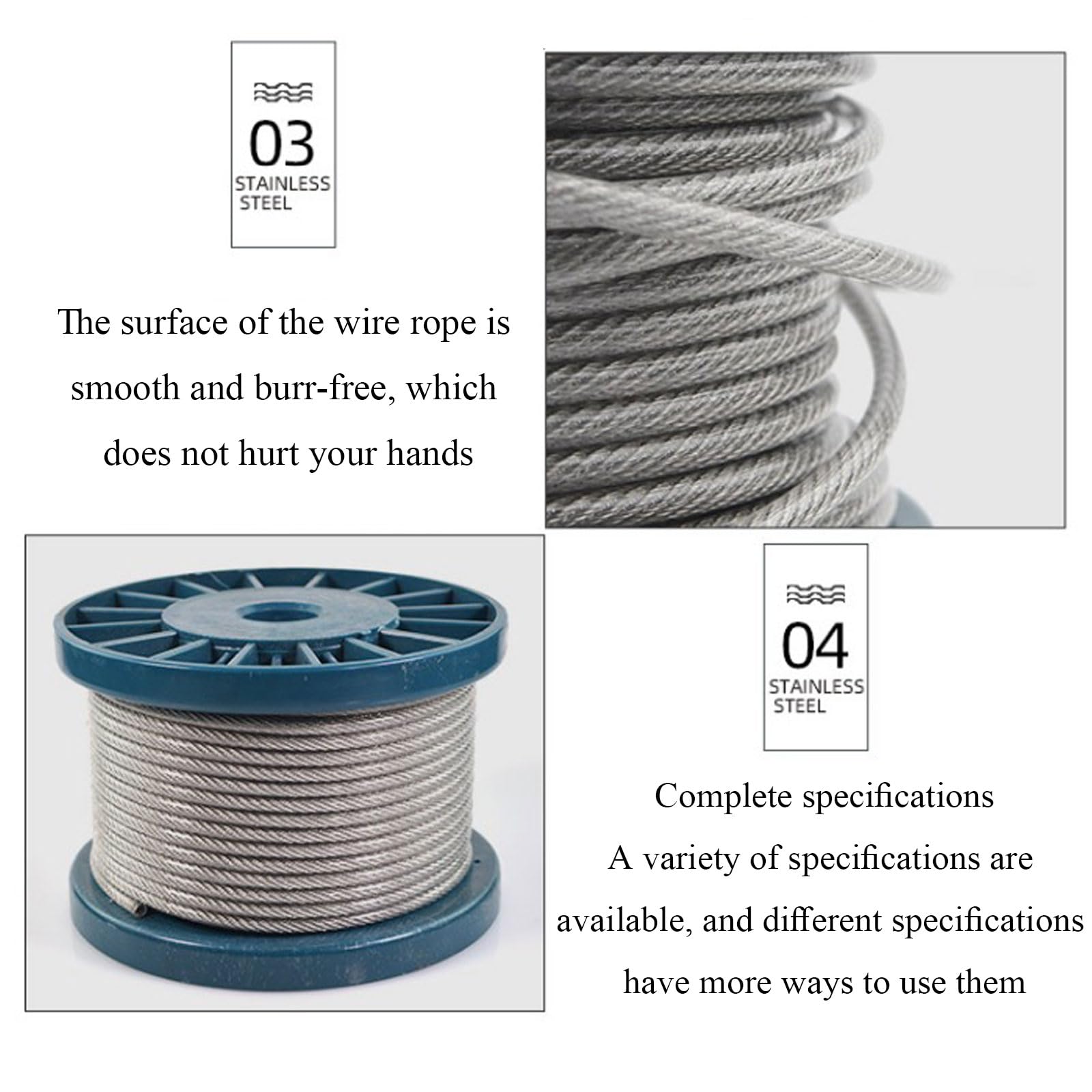 Cavo metallico in acciaio 304 in inossidabile da 10 m, cavo rivestito in plastica PVC diametro 6-20 mm(Diameter 8Mm)