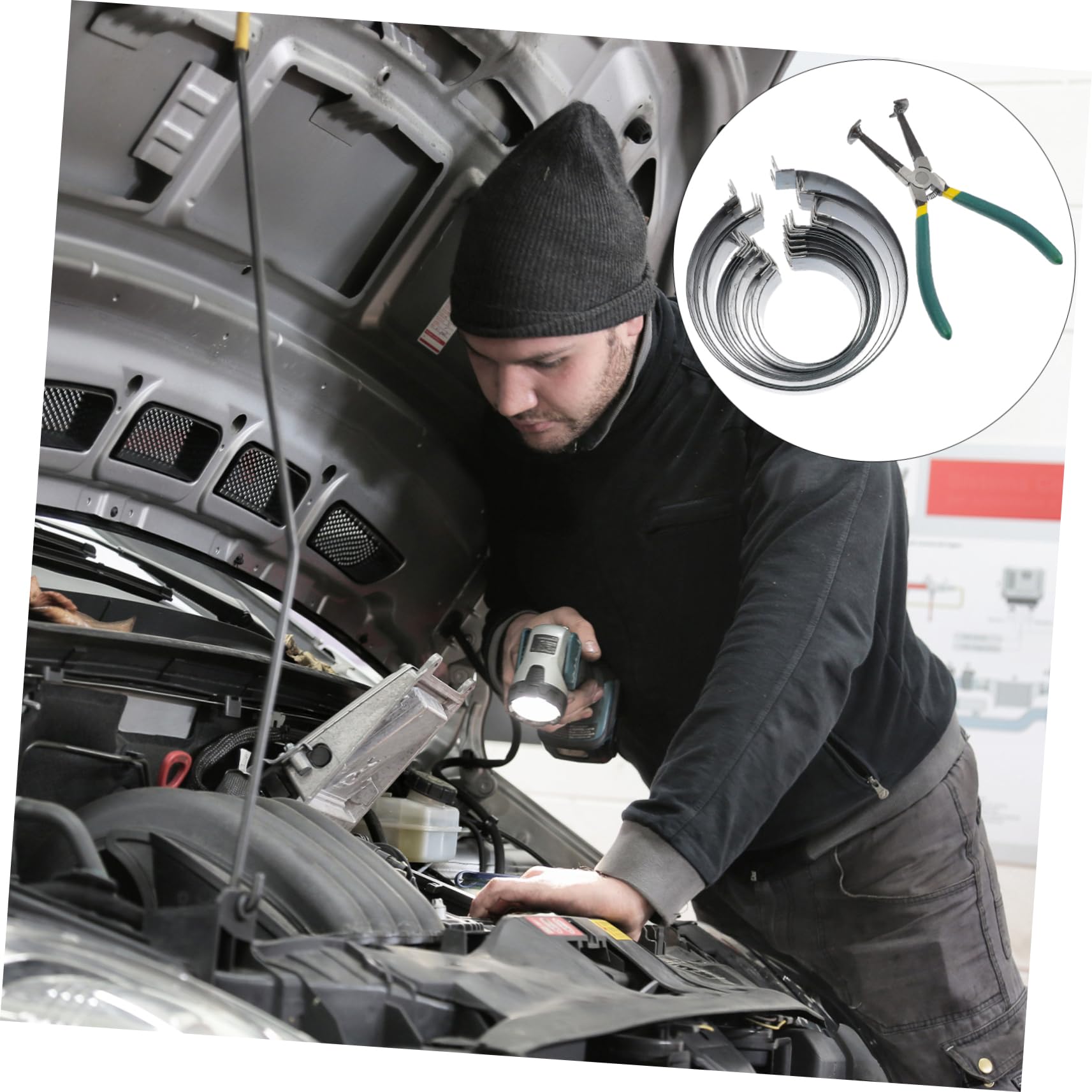 Mikinona 1set Compressore Anelli Pistone Per Motori Auto e Strumento Carbonio Con Pinze Per Installazione Cilindri