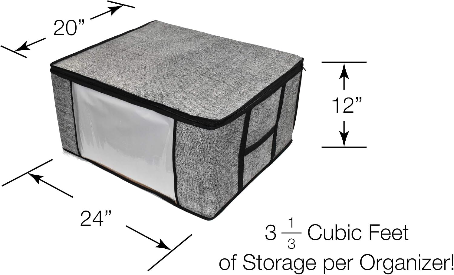 COMPONO 2 Pack Storage Bags for Clothes Storage Bedroom Storage and General Home Organization and Storage with Large Clear Window & Carry Handles, Dorm Room Essentials (Dark Gray, Storage Bag)