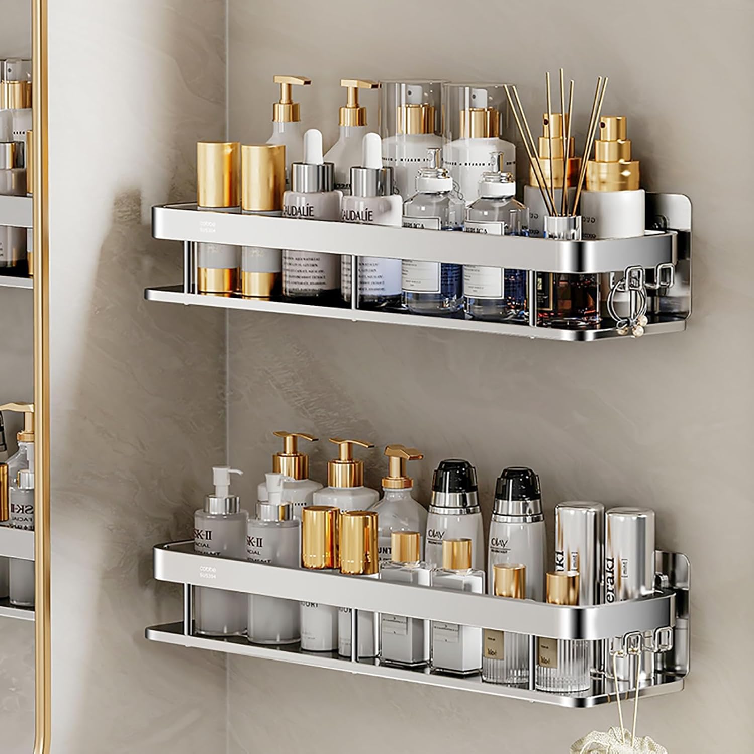 Yuidaaavzz Waterproof Steel Shower Shelves with Fence Large Capacity Shower Caddy Wall Mounted Bathroom Organizers and Storage for