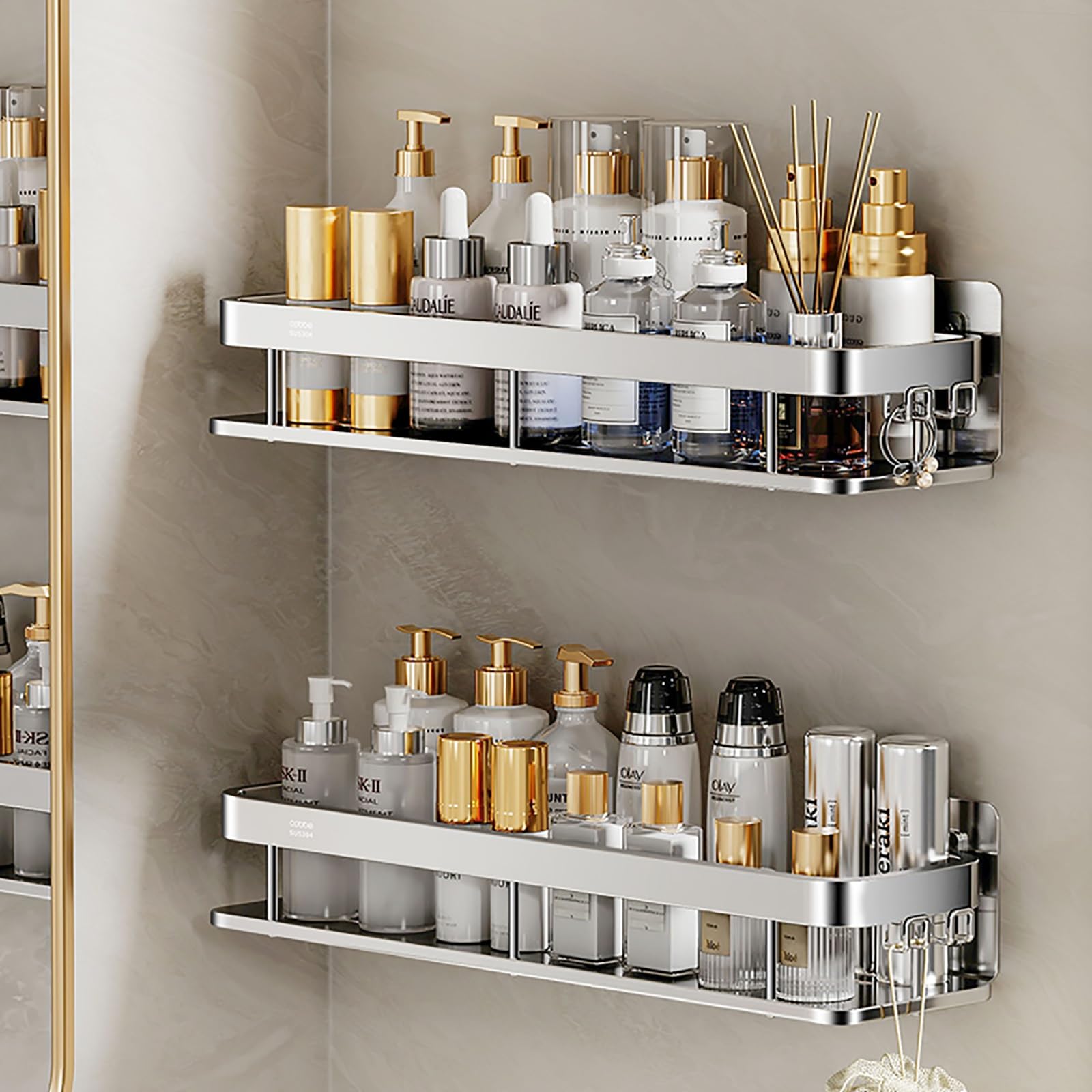 Yuidaaavzz Waterproof Steel Shower Shelves with Fence Large Capacity Shower Caddy Wall Mounted Bathroom Organizers and Storage for