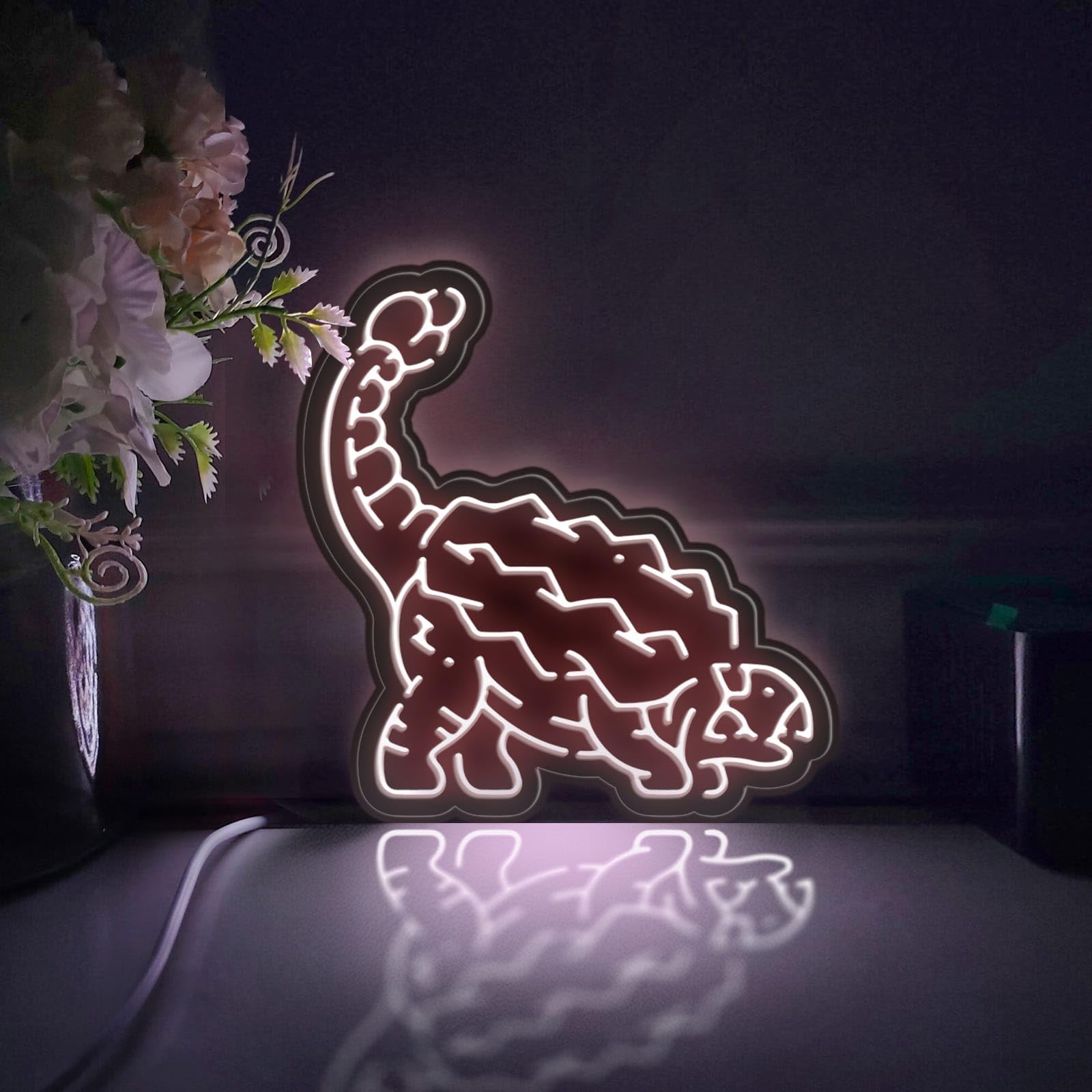 Caja de luz LED de dinosaurio, decoración de pared de anquilosaurio antiguo, letrero de luz, decoración de escritorio, regalo para niños, entusiastas de los dinosaurios (luz estática, tamaño grande)