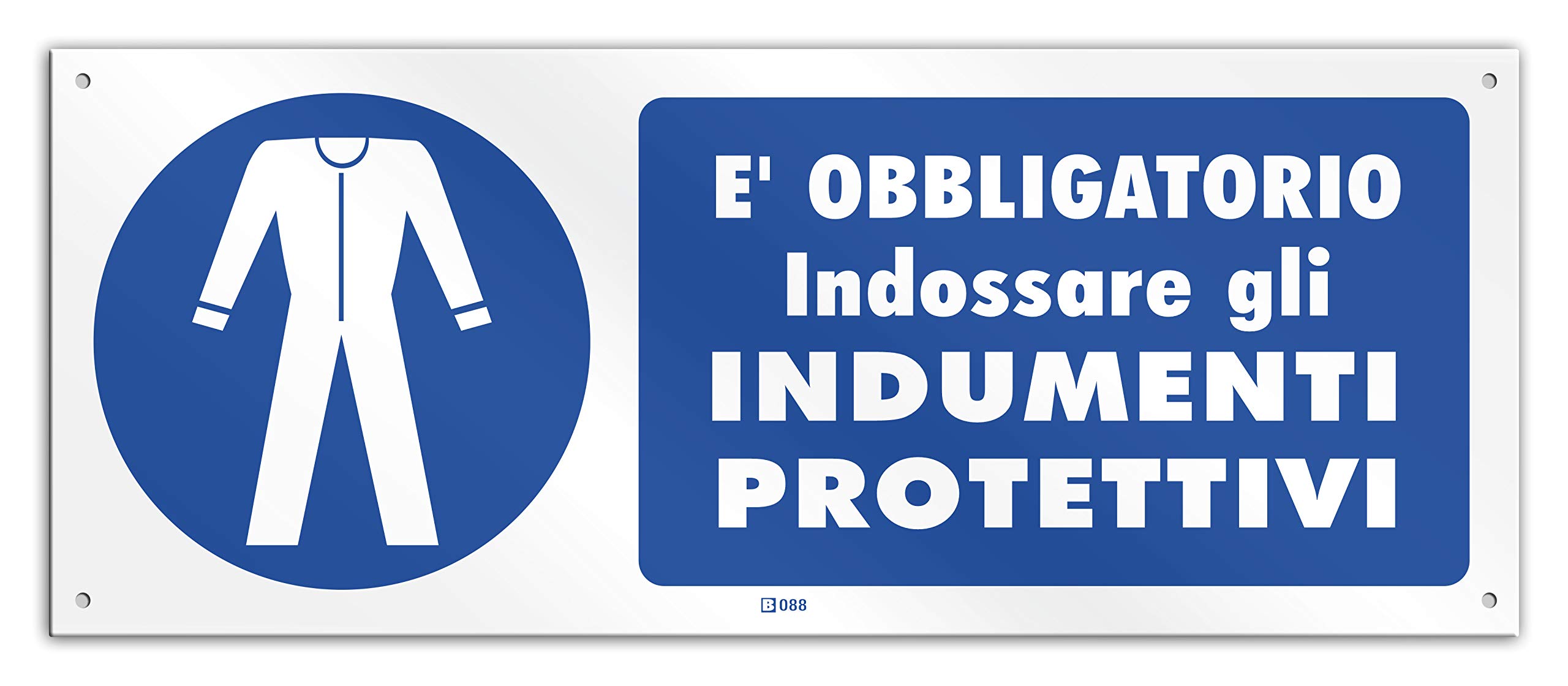 Cartello Sicurezza PVC 30x12 Cm – 'È Obbligatorio Usare Occhiali O Schermi Protettivi' – 4 Fori Per Fissaggio, Autoestinguente B1