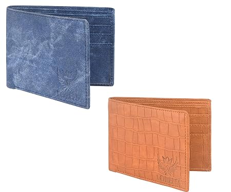 Lorenz WL-0507 Combo of 2 Casual Blue & Tan Wallet for Men|Wallet for Boys