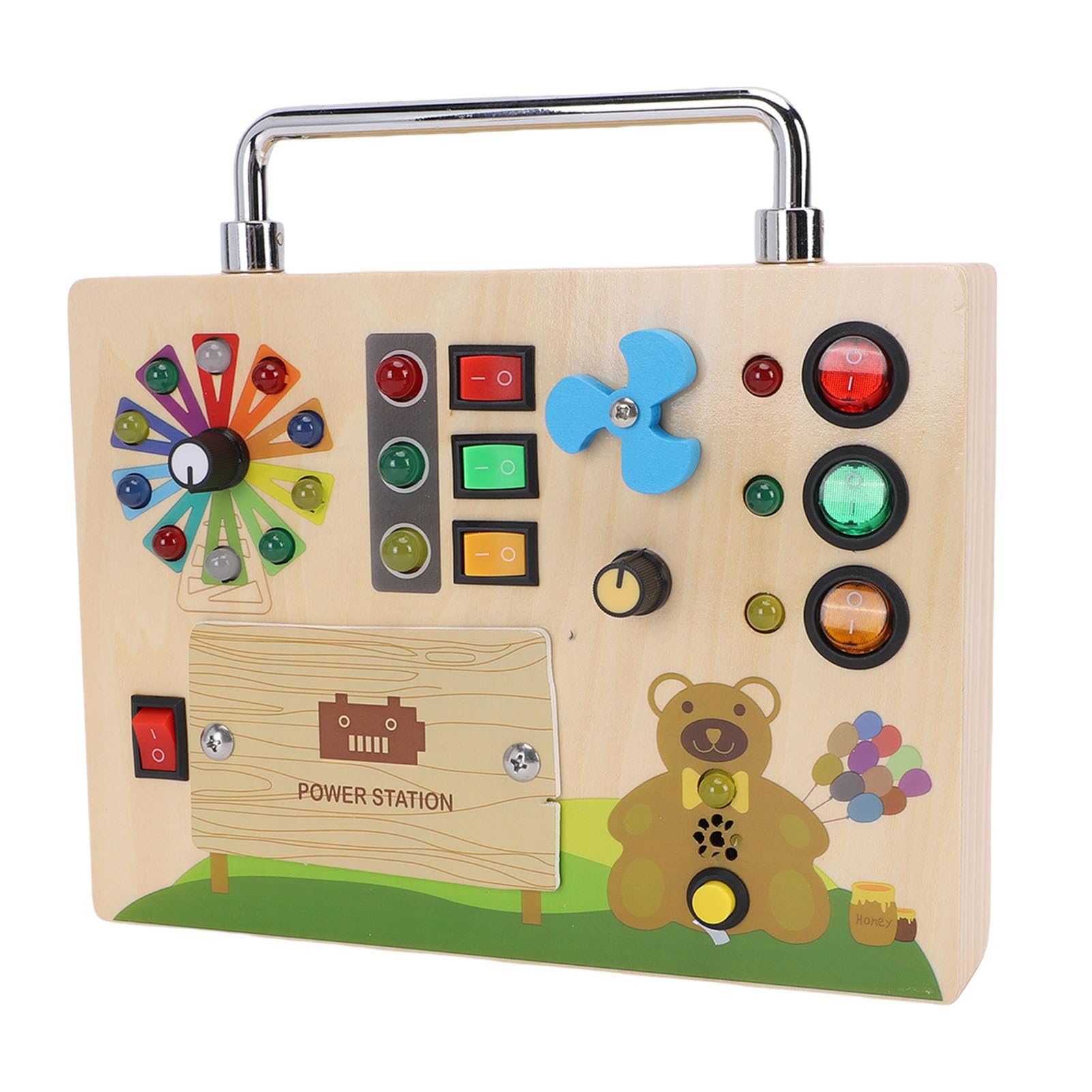 Sxhlseller Holz-Arbeitsbrett für Kleinkinder |LED-Leuchten, Ampel, Sensorisches Spielzeug für Feinmotorik und Hand-Auge-Koordination