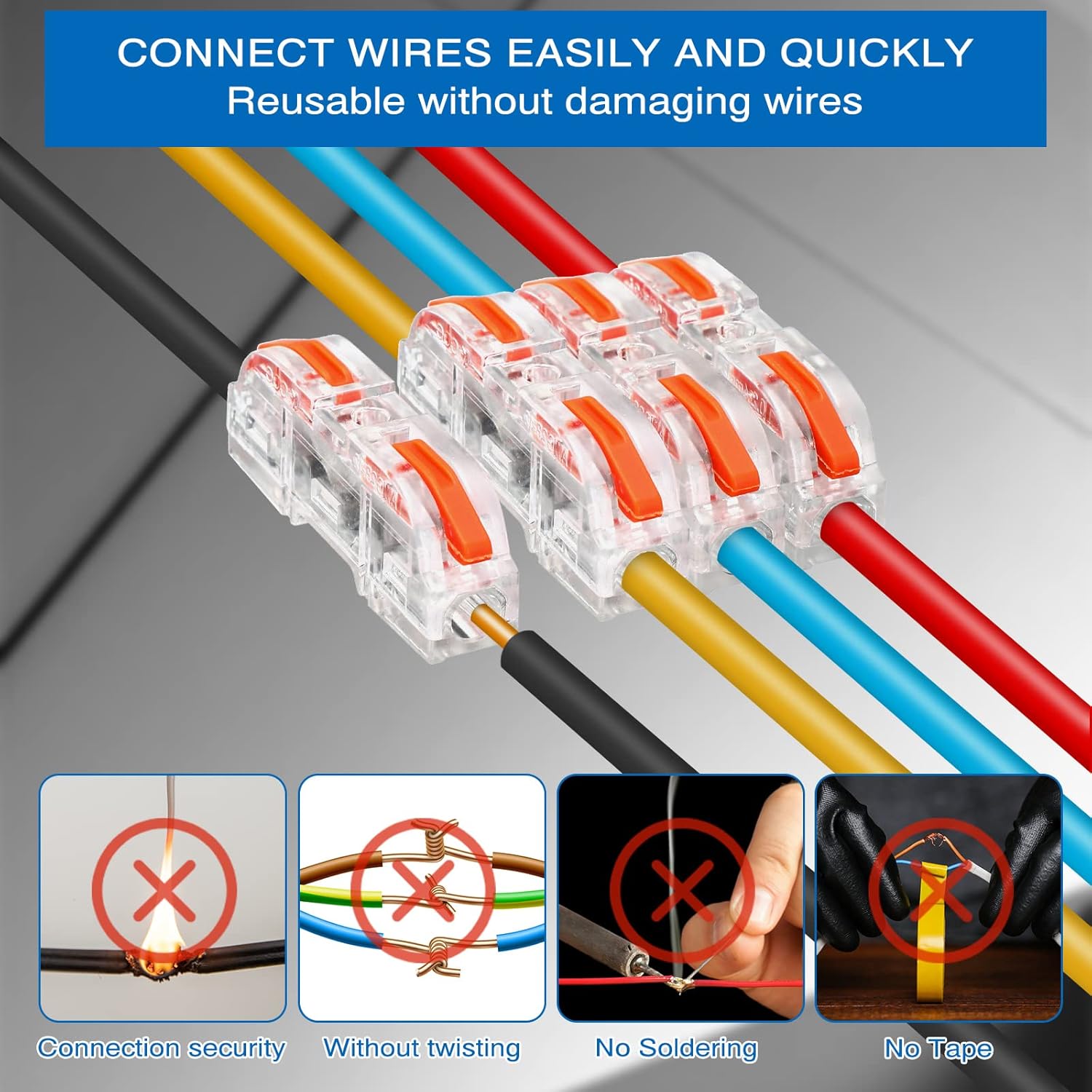 100 Pcs Wire Connectors 1 to 1 Inline Wire Compact Splicing Electrical Connectors 1 Conductor Lever for Quick Wiring Circuit Inline 28-12 AWG