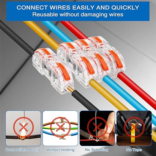 Miniatura 2 de Juego de 100 conectores de cable de palanca, conectores de cable de empalme compacto, bloques de terminales surtido para 28-12 AWG, cable suave y