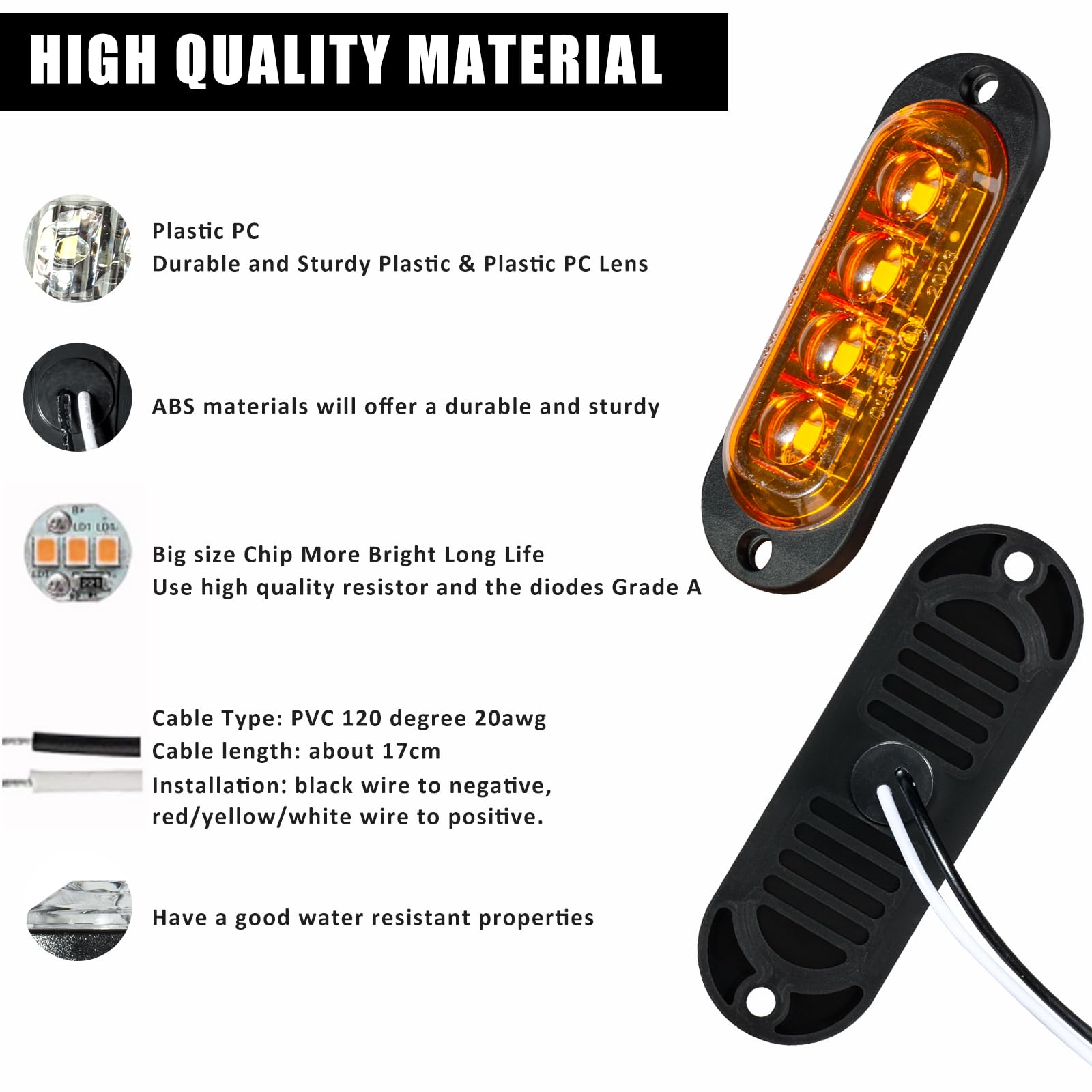 Catekro 10 Luci Ingombro LED 12V-24V, Luci Ingombro Camper Ripetitori Laterali a Filo per Auto Indicatori Laterali con 4 LED Universali Impermeabile per Camion Camper Furgone Roulotte Barche - Giallo