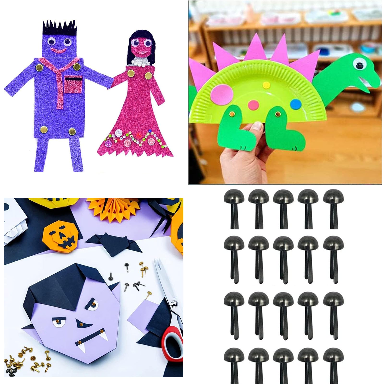 Lot De 500 Attaches Parisiennes Dorées Et Argentées Rondes En Métal Pour Projets De Bricolage, Bureau, Scrapbooking (noir Et Doré, 8 X 12 Mm