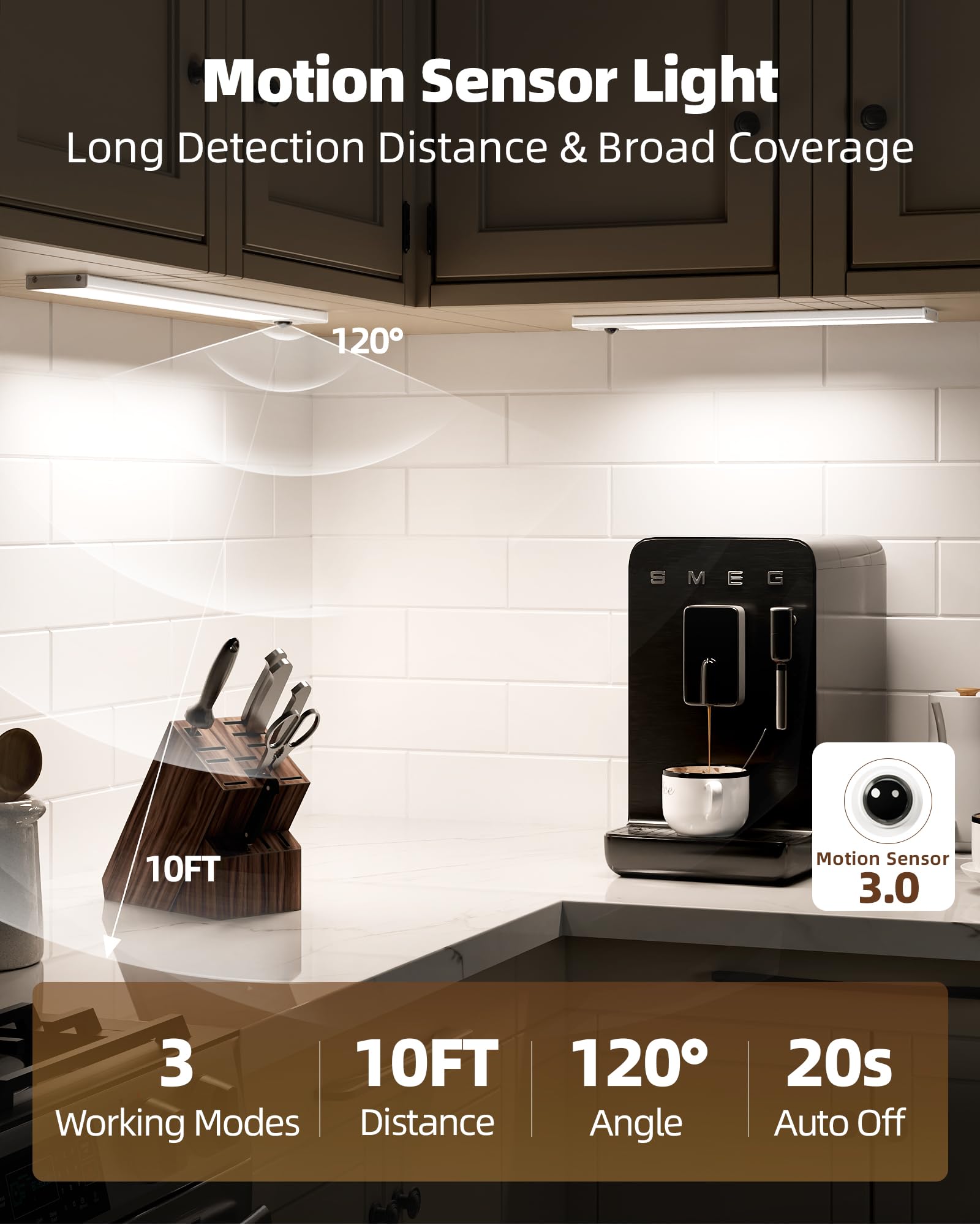 EZVALO Under Cabinet Lighting Wireless, 96 LED Rechargeable Motion Sensor Light Indoor, Under Counter Lights for Kitchen, 3 Color Temps Dimmable Closet Lights with Battery Indicator (6Pack-12inch)