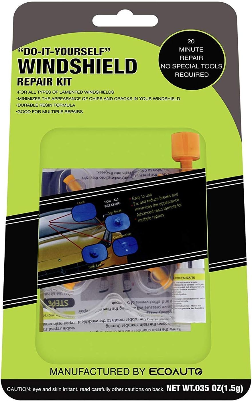 EcoAuto Windshield Repair Tool Kit to Fix Auto Broken Glass - Professional Large Crack Repair Tool Kit for Crack or Small Chip Scratch