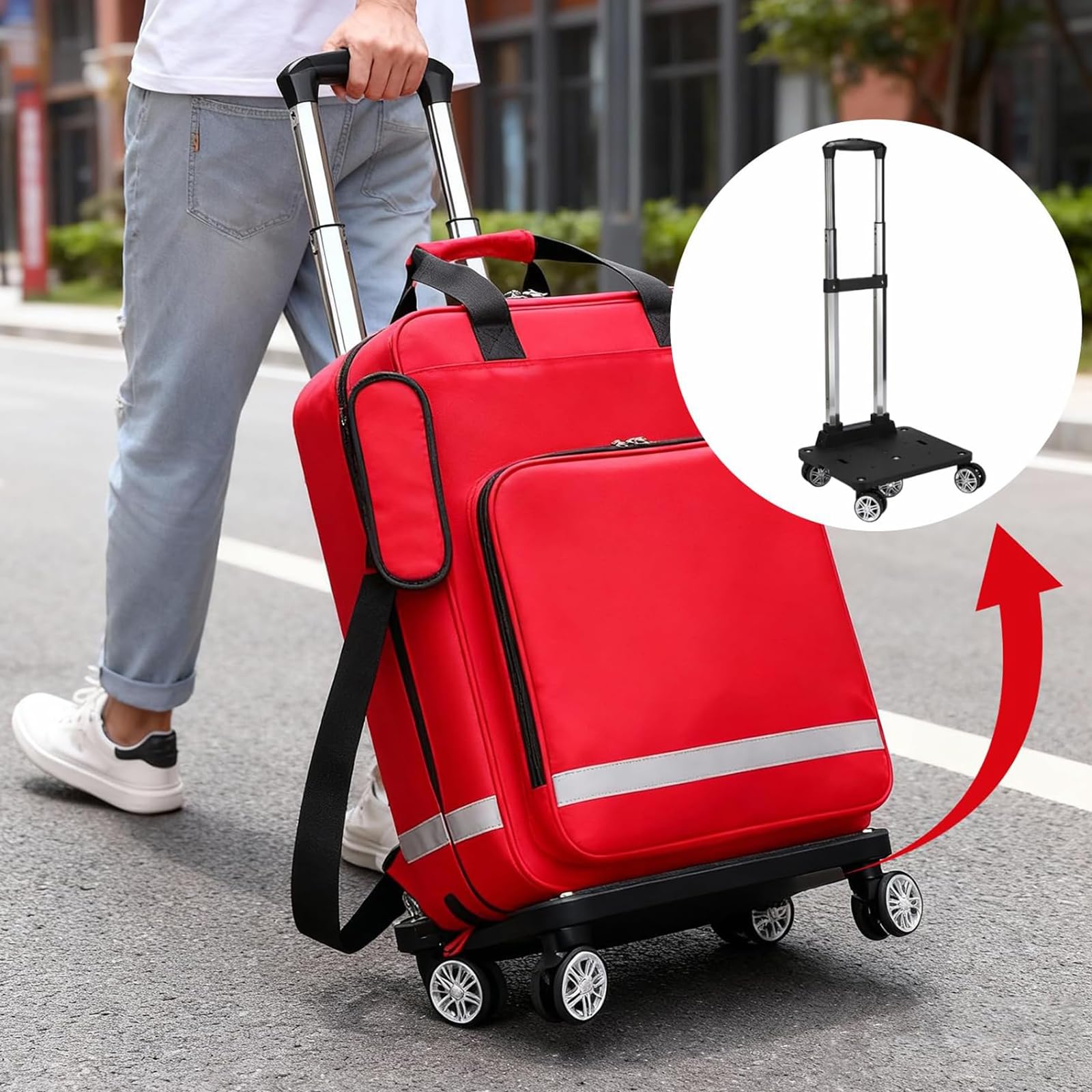 Mochila médica de gran capacidad con asa desmontable y ruedas para primeros auxilios de emergencia y respuesta al trauma