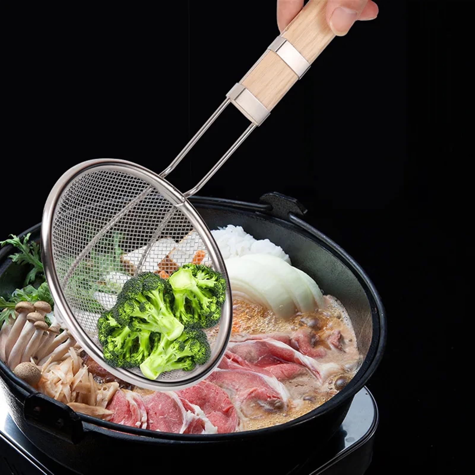 Tamis Cuisine Cuillères filtrantes en Acier Inoxydable de 7 Tailles, passoire à Frites, égouttoir à Nouilles, ustensiles de Cuisine(22CM)
