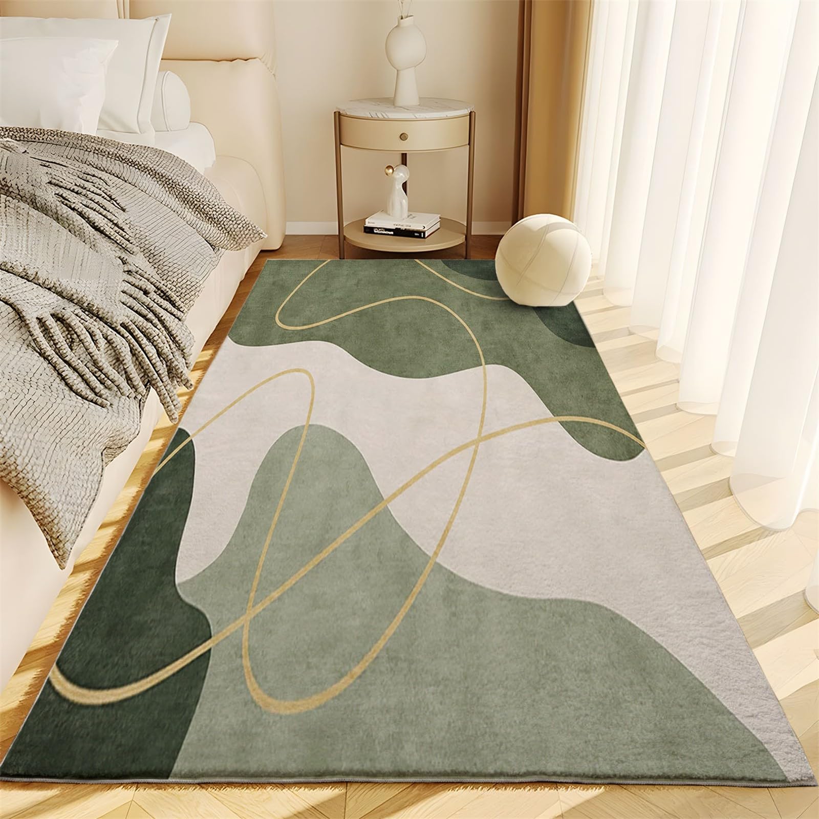 Abstraktes Modernes Design Waschbarer Teppich 120x170cm Wohnzimmer Schlafzimmer Kurzflor rutschfest Flauschig Weich Teppich für Familien mit Kindern Haustieren, HellgrüN Moderne Deko Teppiche