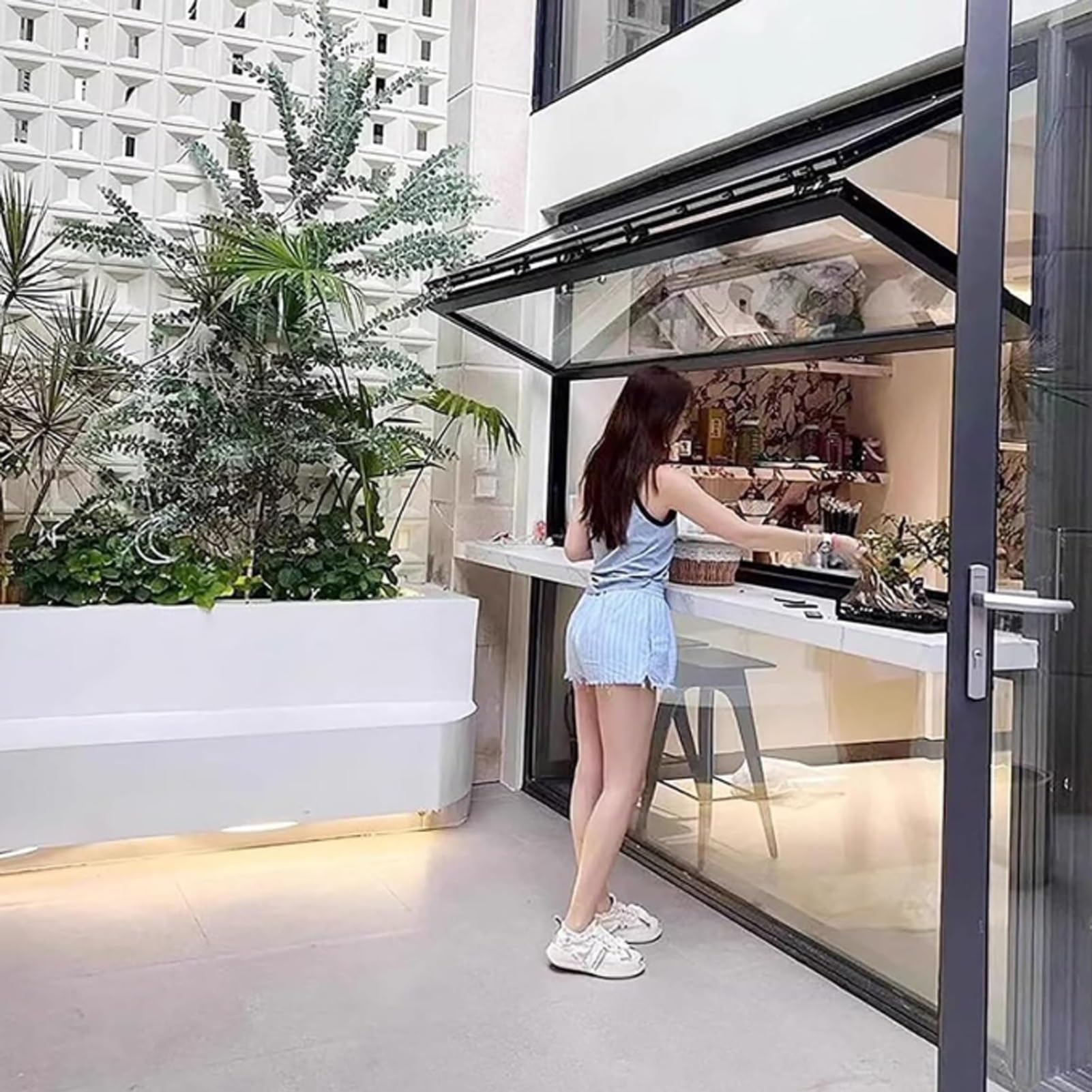 Fenêtre pliable pour Food Truck, kiosque en aluminium avec montage à fil, restaurant avec service coulissant personnalisable et cuisines mobiles (L x H 71,1 x 71,1 cm)