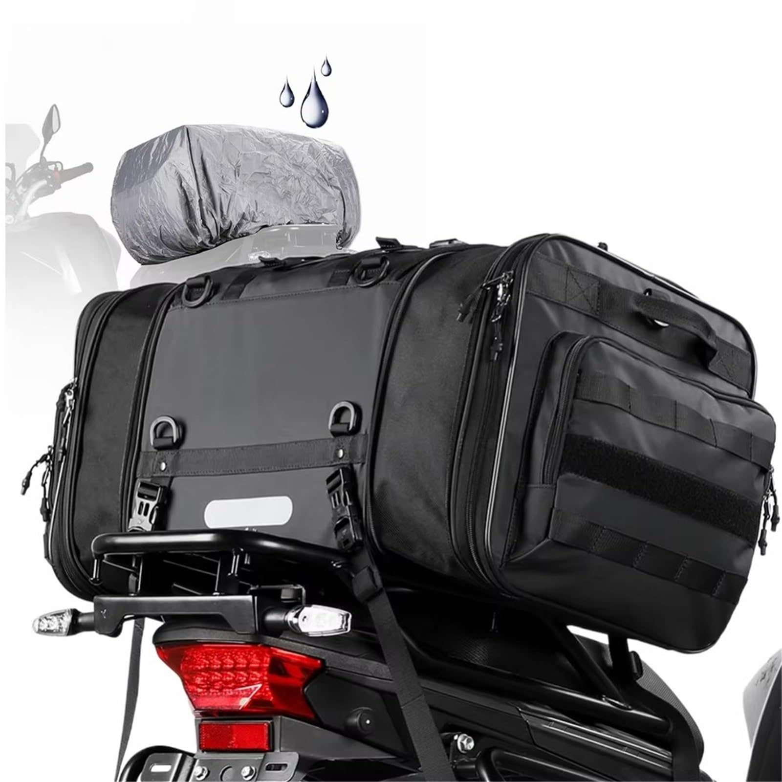 Sacoche arrière de Moto Universel pour Benelli Sacoche De Selle Moto en PVC Étanche 20-40-60L Arrière Sac de Selle Moto(1 Piece Black 40L-60L)