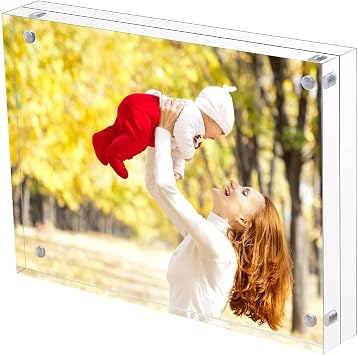 Sooyee 5X7 Acrylic Frame, Clear,Magnetic Photo Frame, Double Sided Frameless Standing in Desktop Picture Display,Pack of 110 + 10MM Thickness