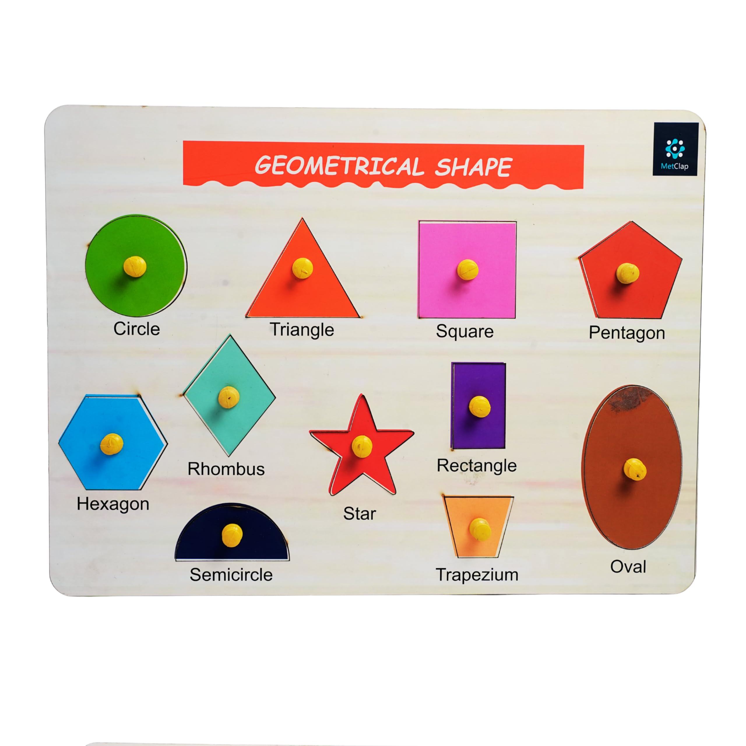 MetClap Kids Geometric Shape Learning Tray β Montessori Educational Toy for Toddlers, Colorful Wooden Puzzle Sorting Board for Early STEM Skills