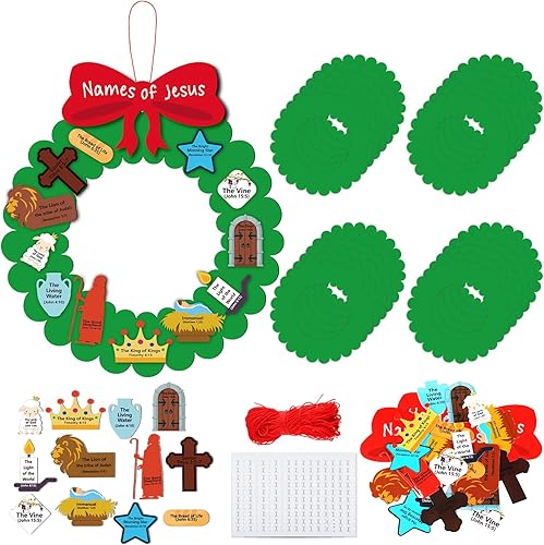 Qilery Juego de 24 guirnaldas de Navidad de 10.63 pulgadas con nombres de Jesús, kit de manualidades de manualidades de Navidad religiosas para