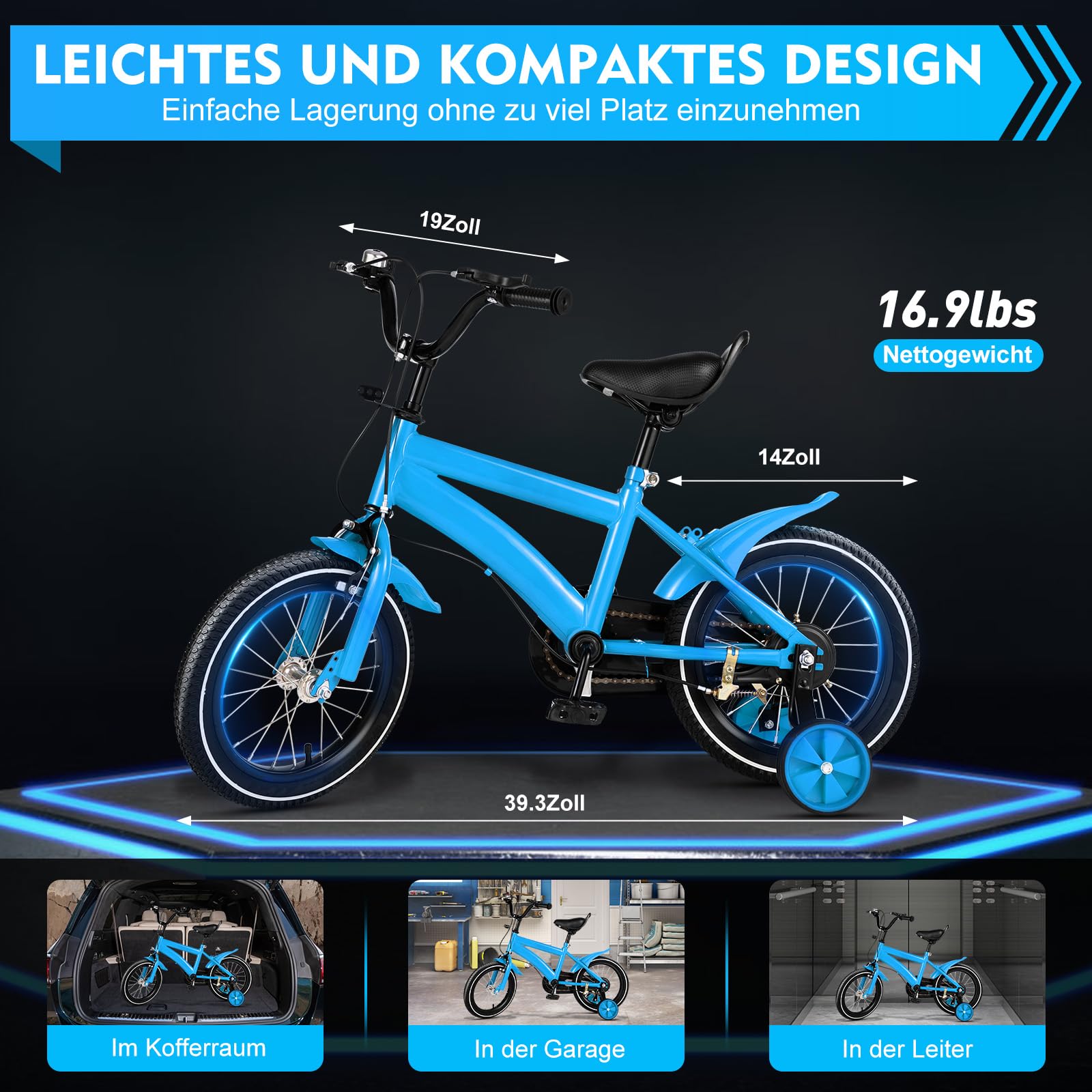 Kinderfahrrad 14 Zoll, Fahrrad ab 3-6 Jahre für Mädchen Junge, Weiß Kinderrad mit Schutzblech & Kombinierte Vorder- und Hinterradbremse, aus Hochwertigem Kohlenstoffstahl