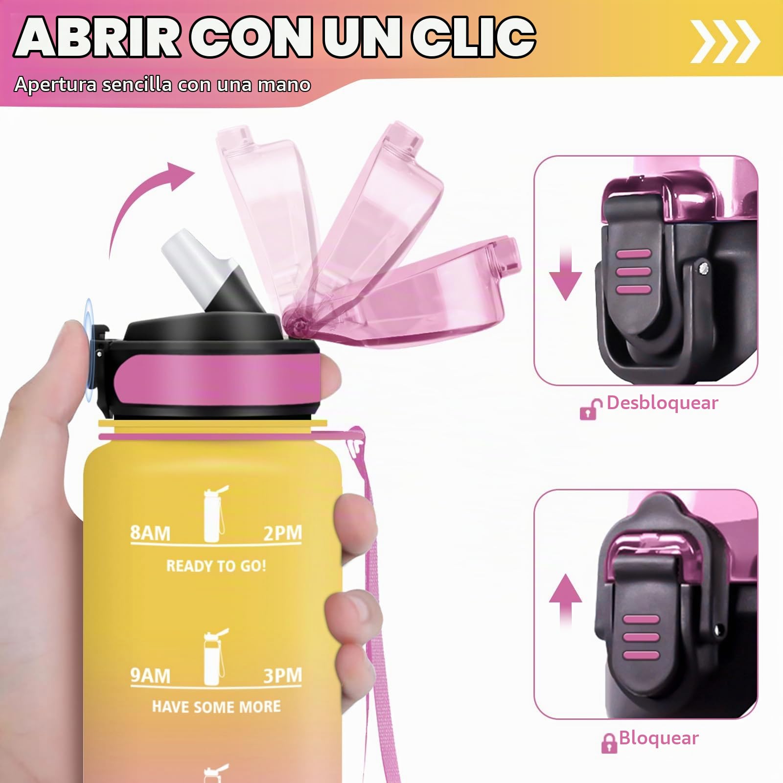 HoneyHolly Botella Agua, 500 ml con Pajita, Botella de Agua, Prueba de Fugas, Botella Agua Niños Colegio, Libre de BPA, Cantimplora para Niños, Deporte, Running, Gimnasio, Bicicleta