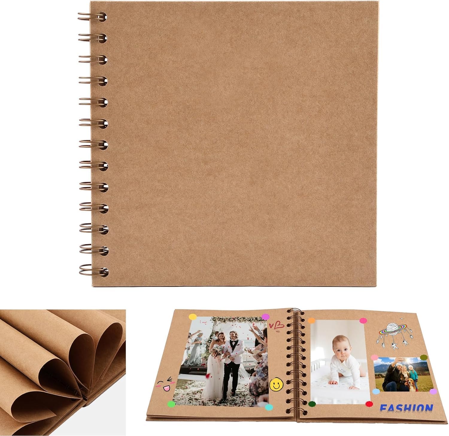 Vmoomax Brown Diy Scrapbook Album 18X18cm, 20 Sheets 40 Pages Papers, Spiral Hardcover Memory Book For Family, Wedding, Travel, Anniversary, Birthday, Christmas Gifts, Kraft Paper Diy Scrap Book
