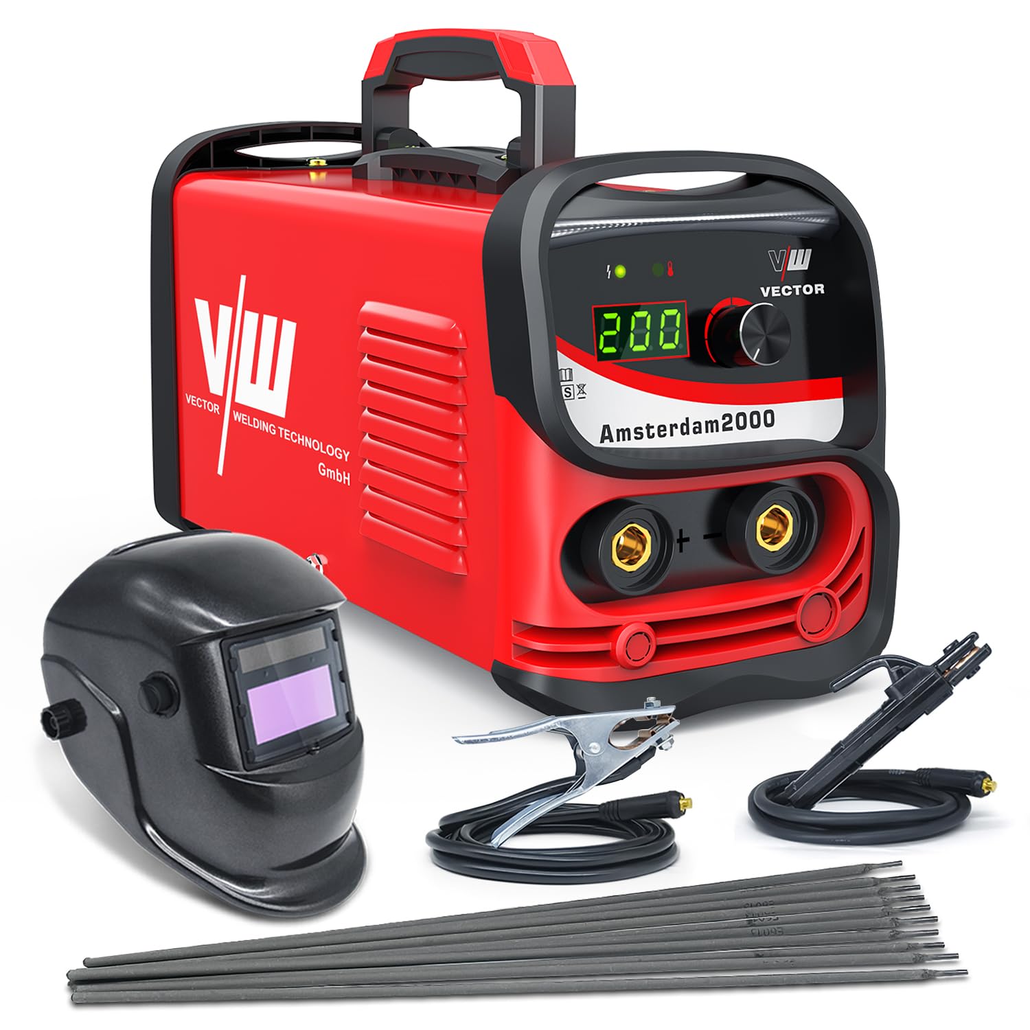 VECTOR Kit de soudage à électrodes - ARC 200 A - Avec casques, poste à souder inverter - Mini poste à souder - MMA - Inverter E-Hand avec 200 A - Technologie IGBT