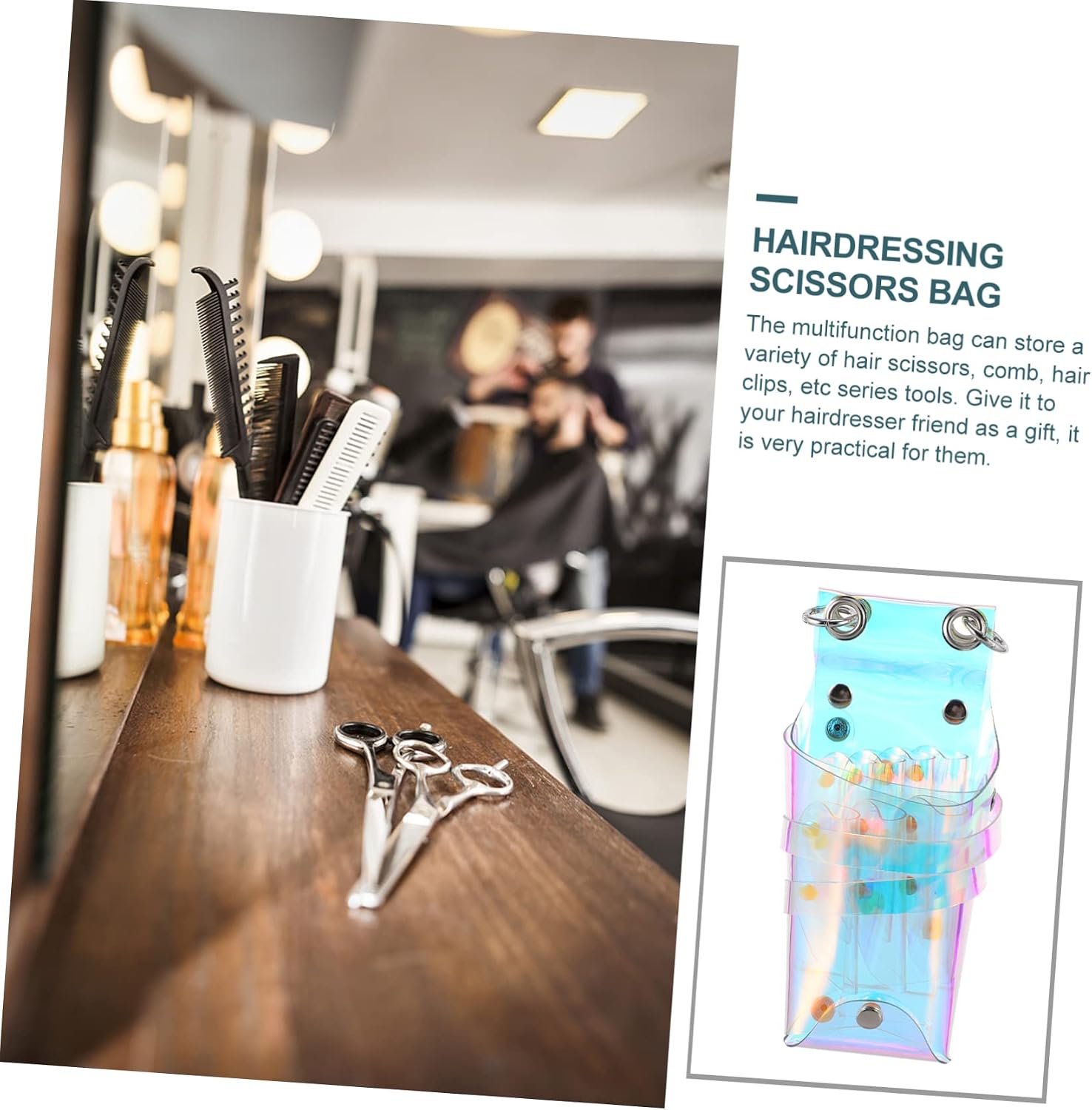 Hairdresser Scissors Bag, Storage Bag，Colorful Transparent Barber Waist Portable Crossbody Pouch with Compartment Organizer