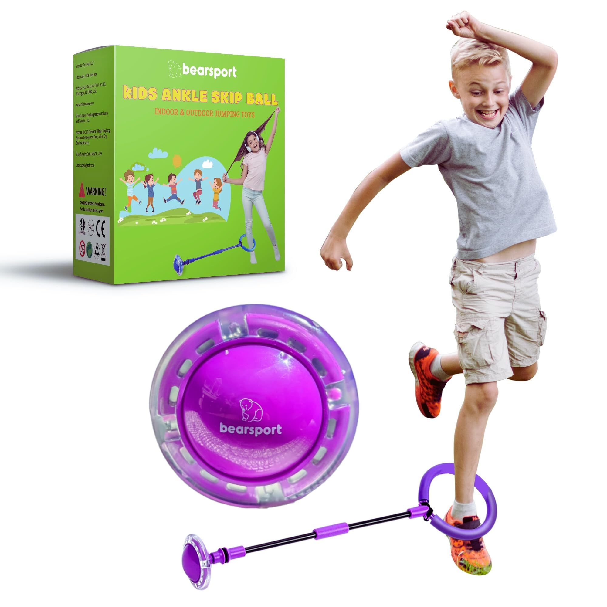 Ankle Skip Ball for Kids - Foldable Flash Wheel Skip-it Ball - Outdoor Indoor Fitness Jump Rope Game Toys - Gifts for Boys & Girls 5 6 7 8 9 10 Years Old (Purple)