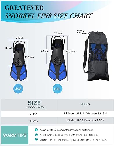 Miniatura 5 de Greatever Aletas de esnórquel con hebillas ajustables, talón abierto, aletas de natación de tamaño para viajar, cortas, para buceo, natación,