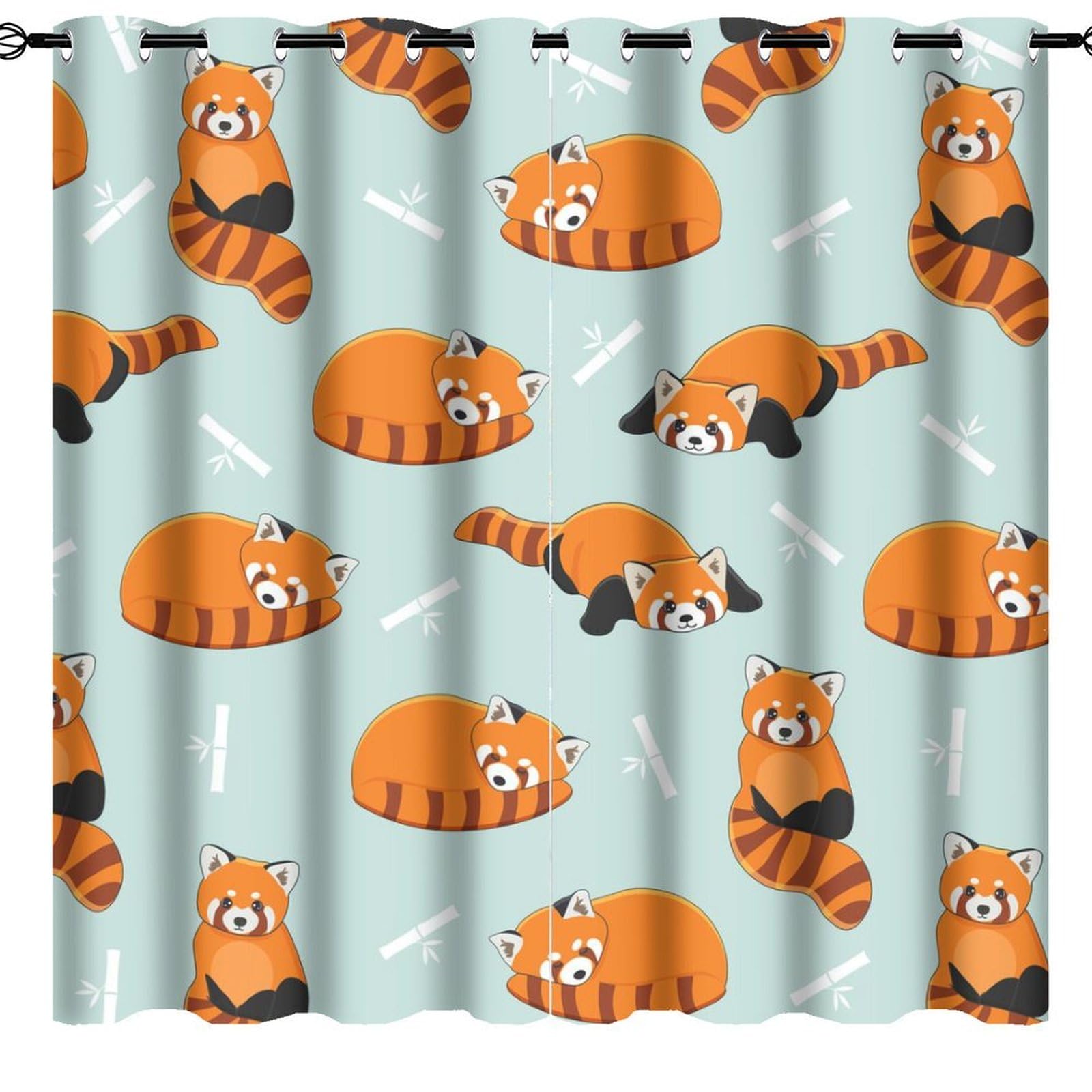 Cartoon Wildlife Red Panda Curtains Watercolor Cute Forest Animals Bear Panda Thermal Insulated Darkening Noise Reduction for Living Room Grommet Window Treatment 2 Panels 63