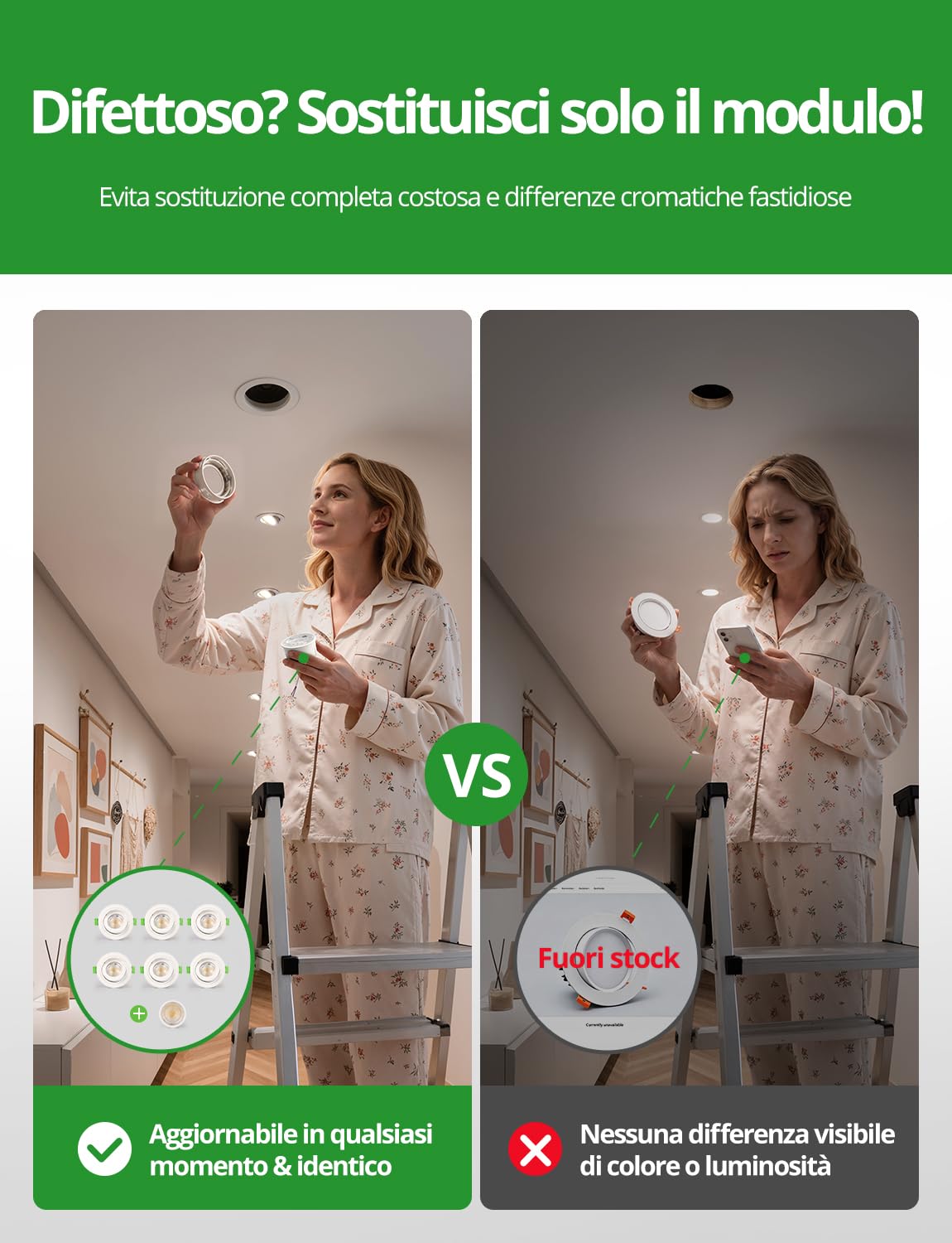 HOMEOW Faretti da Incasso per Cartongesso Bianco Dimmerabili | Faretti LED Soffitto 230V IP44 per Bagno, Faretto foro 72mm - 80mm Interno Cusina, Set di 10 + 1 Módulo LED Sostituibile