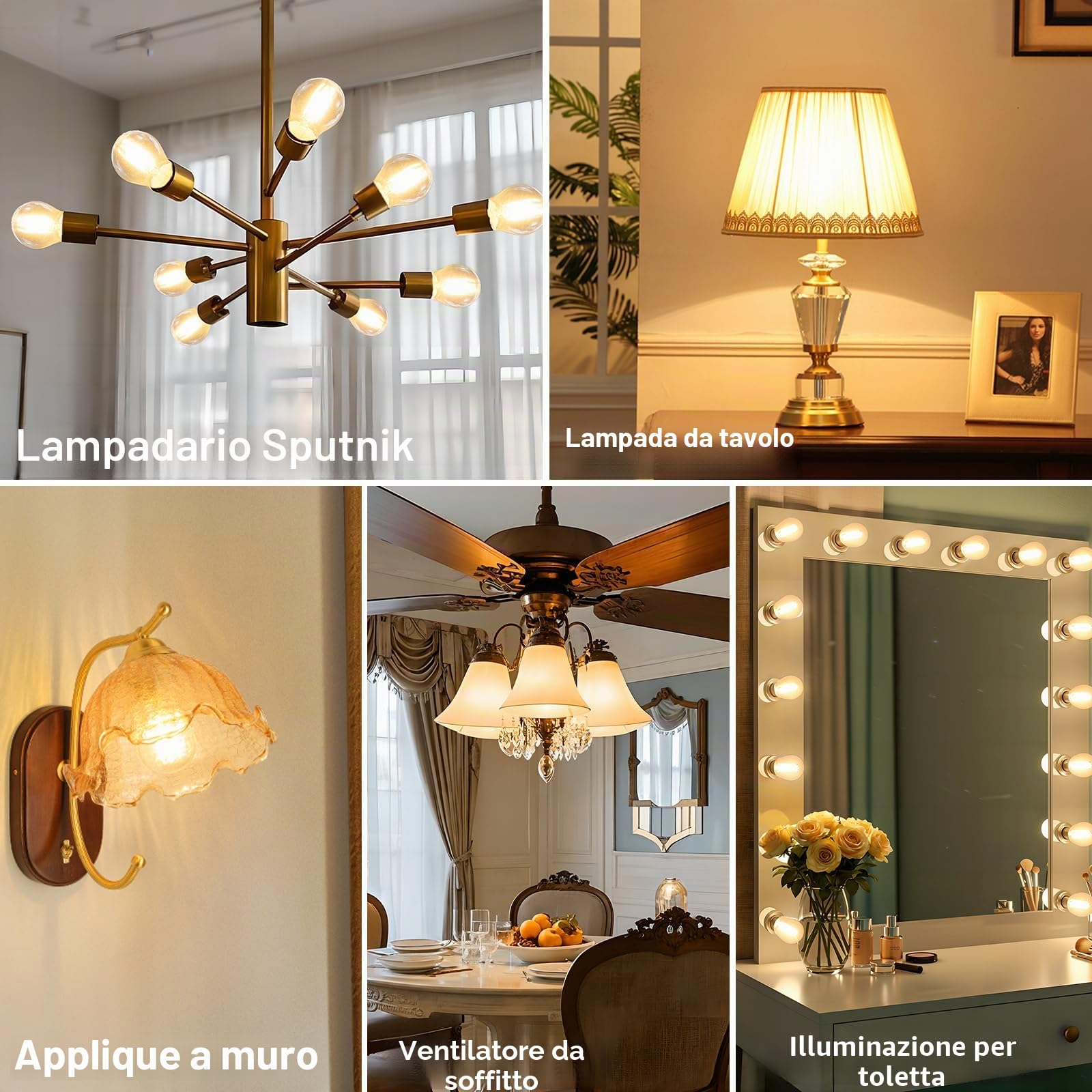 Lampadina LED E27, Lampadine Globo G45, 6W, Confezione da 10 | Equivalente 60W, Mini Lampade Dimmerabili Globo E27, Bianco Caldo 2700K, Lampadina Filamento LED per Lampadari