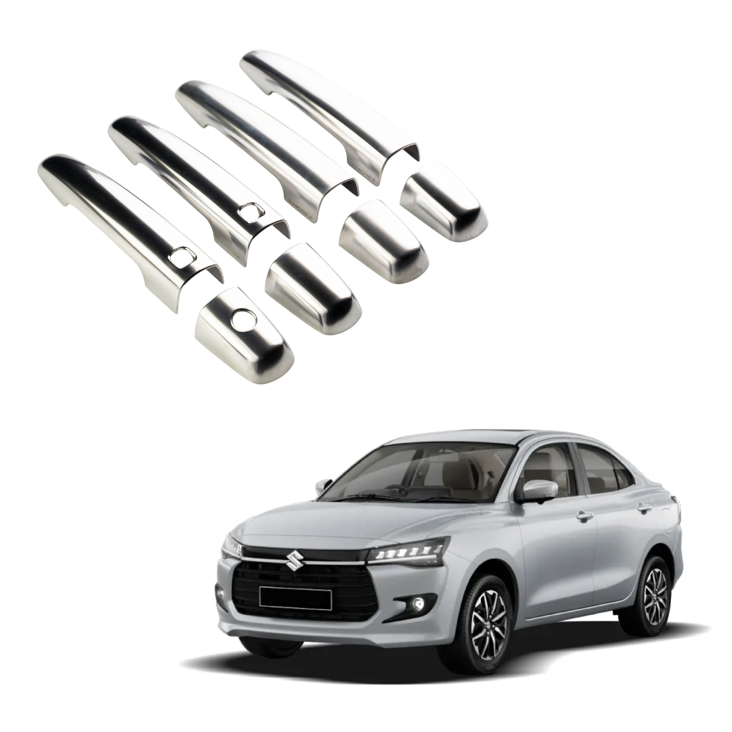 KlaasAuto Car Chrome *𝐒𝐚𝐭𝐢𝐧 𝐒𝐢𝐥𝐯𝐞𝐫* Door Cover Handle New Swift Dzire (with Sensor Cut) - 2025 Onwards - Maruti Suzuki - Complete Set of 4 Front & Rear - 2024-2025-image-9