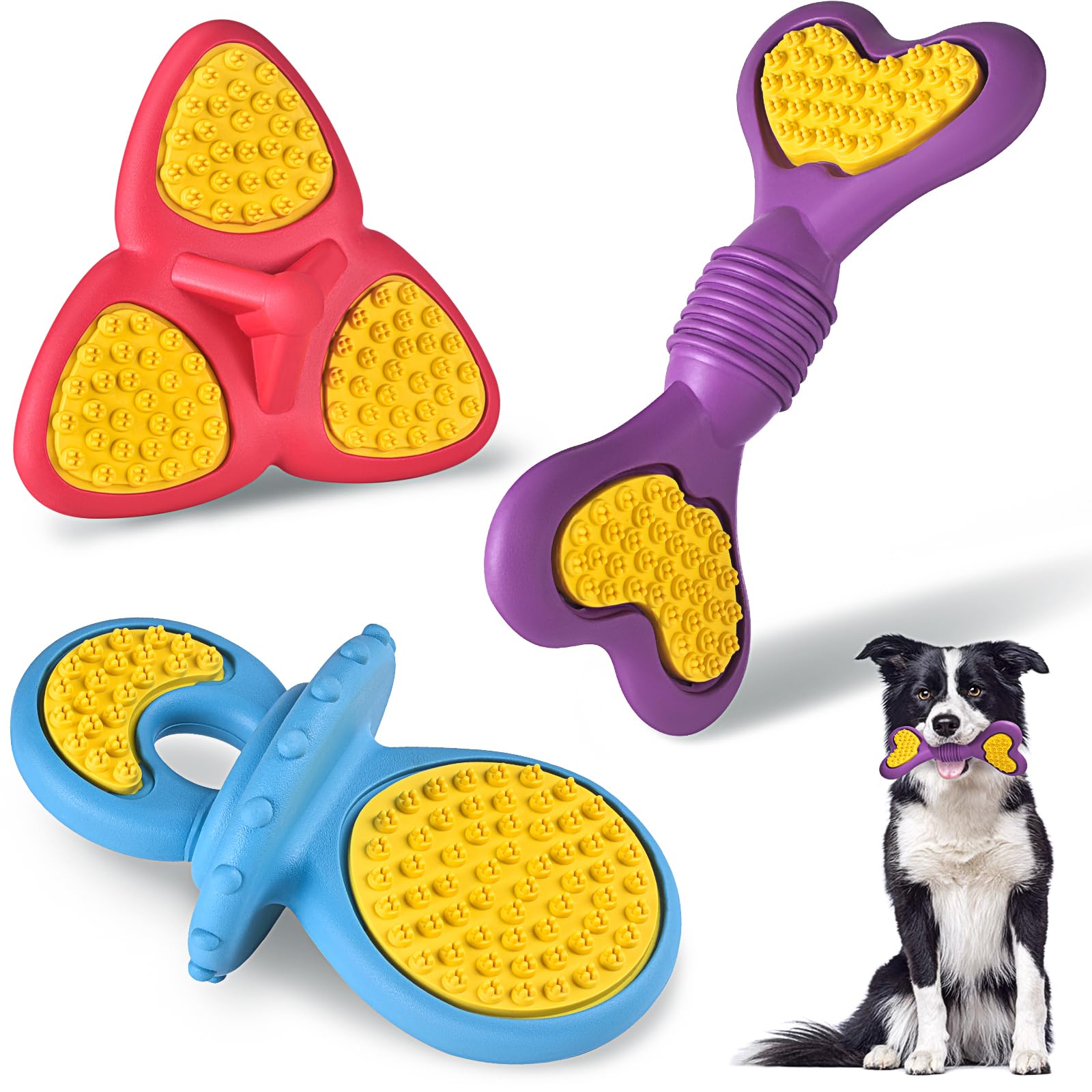 Puppy Chew Toys - Puppy Teething Toys for Puppies - Natural Rubber Dog Toys for Small Breed Dogs - Puppy Dental Chew Toys for Teething - 3 Count